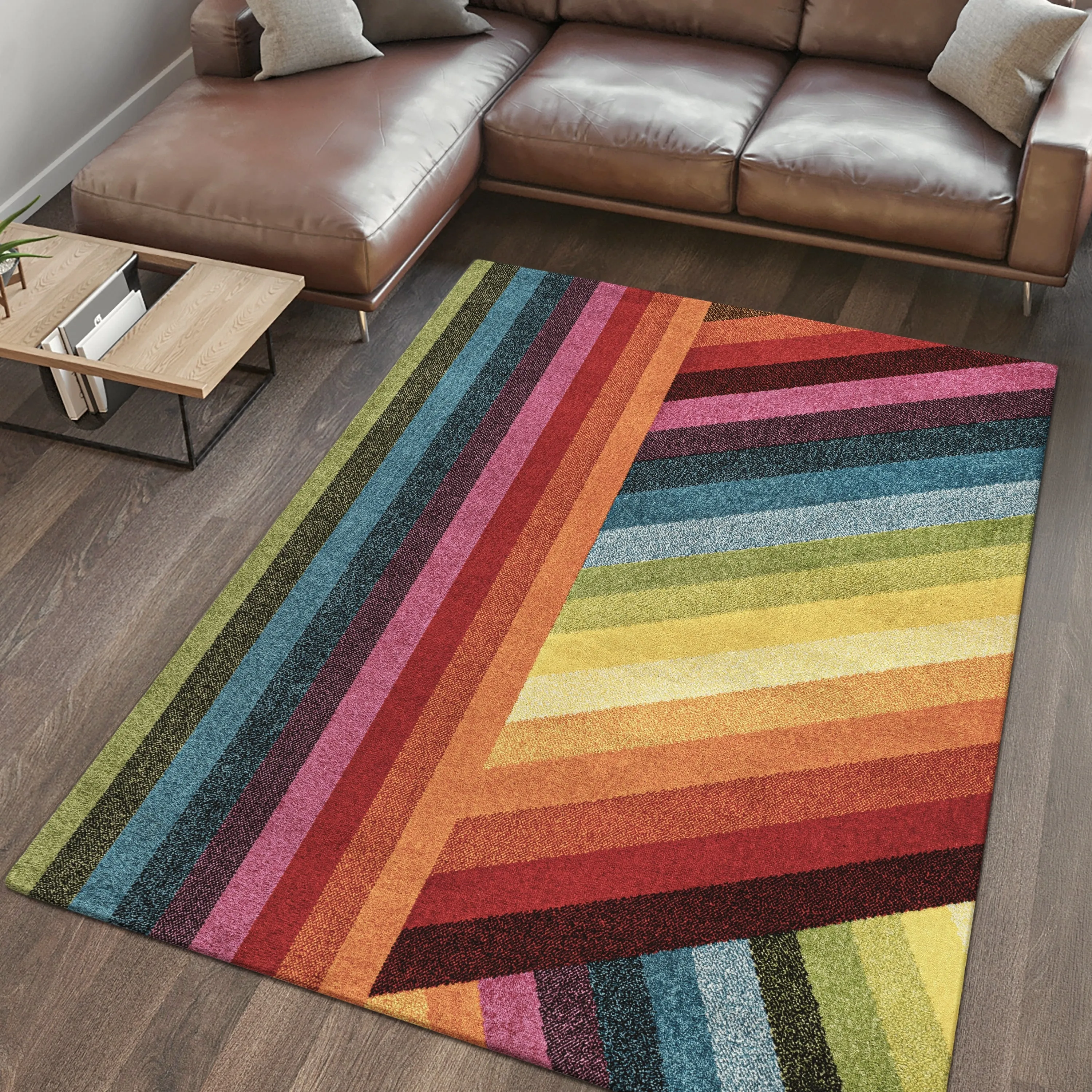 JONATHAN Y Kingdarr Rainbow Contemporary Stripe Multi Area Rug