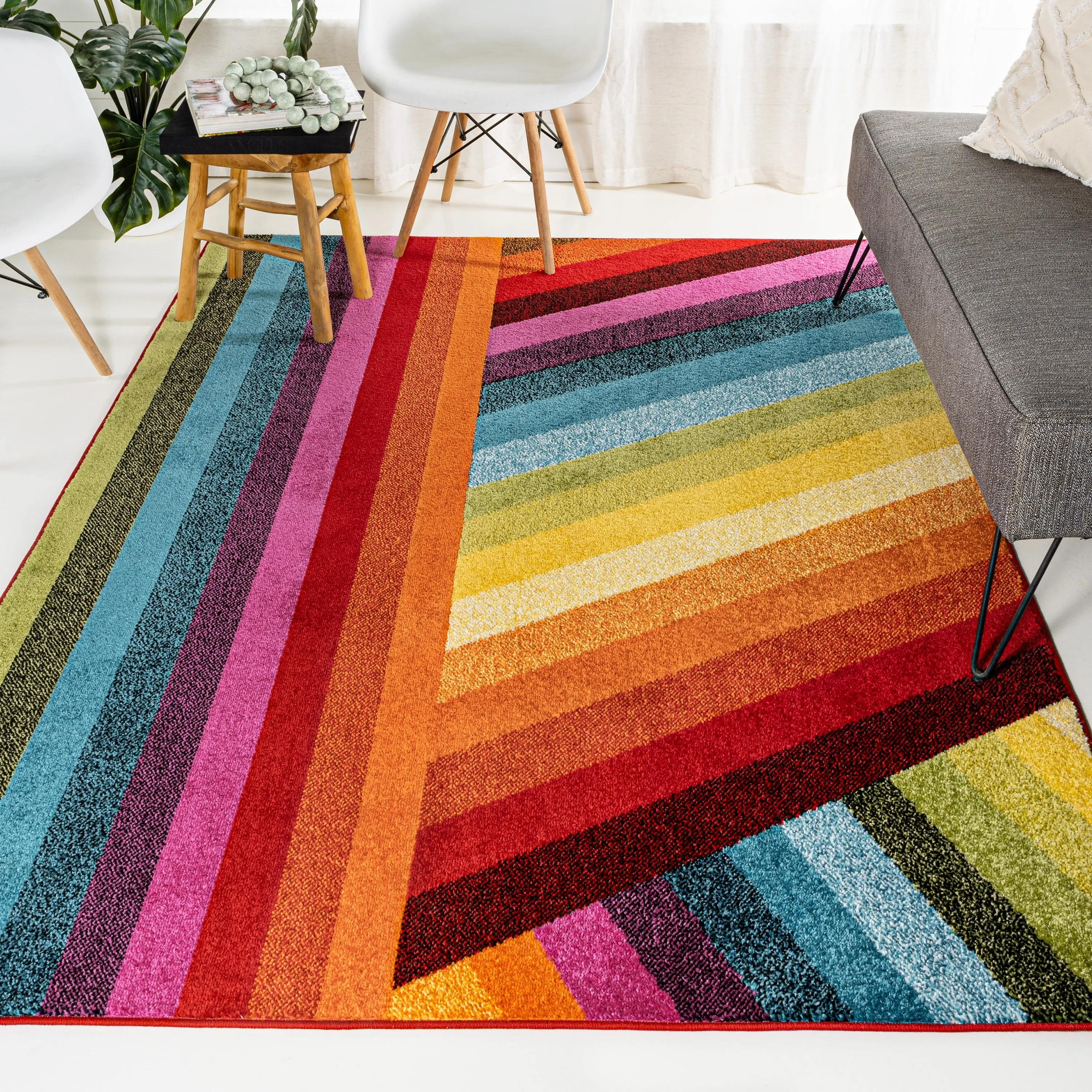 JONATHAN Y Kingdarr Rainbow Contemporary Stripe Multi Area Rug