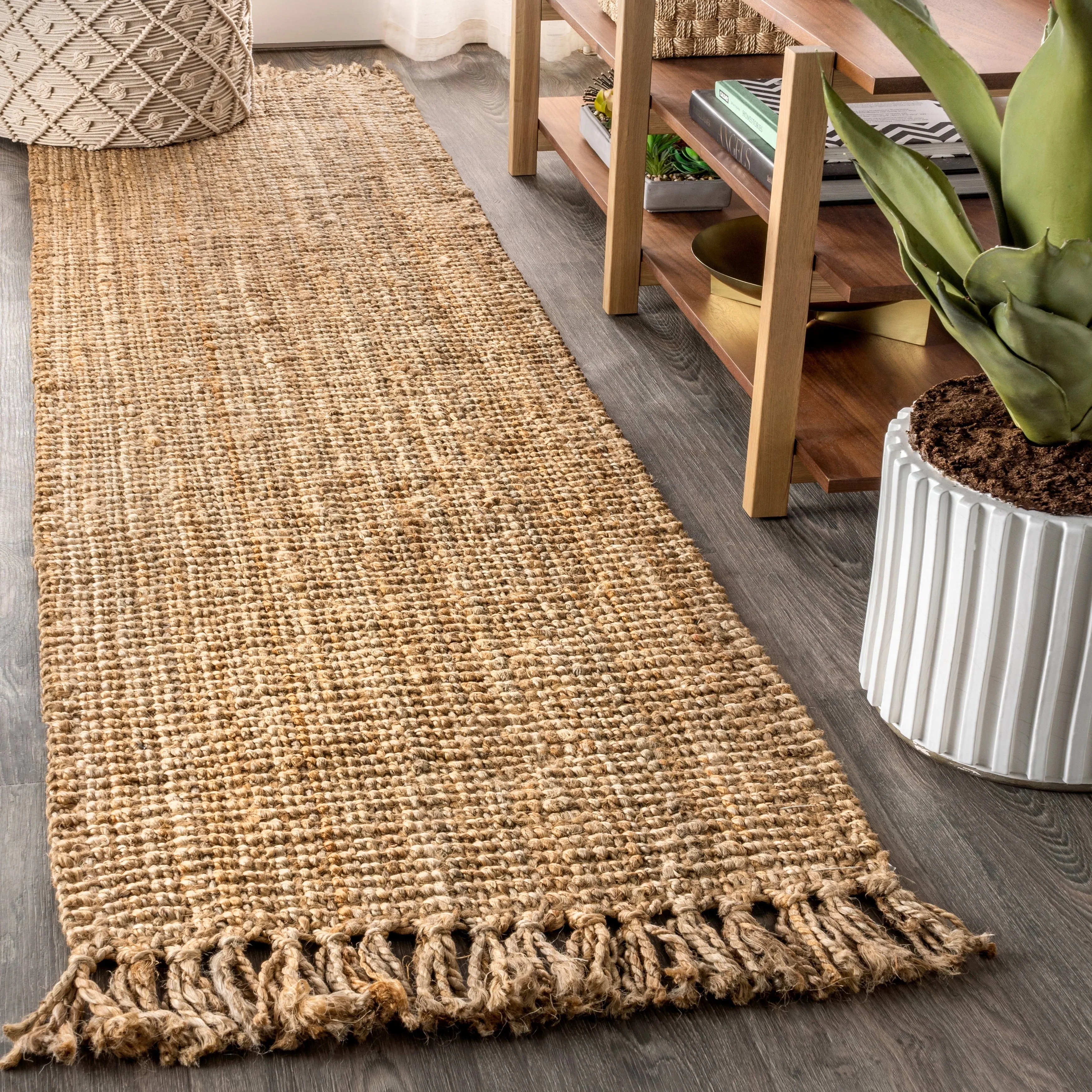 JONATHAN Y Maras Hand Woven Chunky Jute with Fringe Area Rug