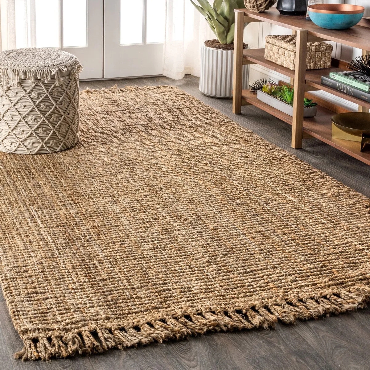 JONATHAN Y Maras Hand Woven Chunky Jute with Fringe Area Rug