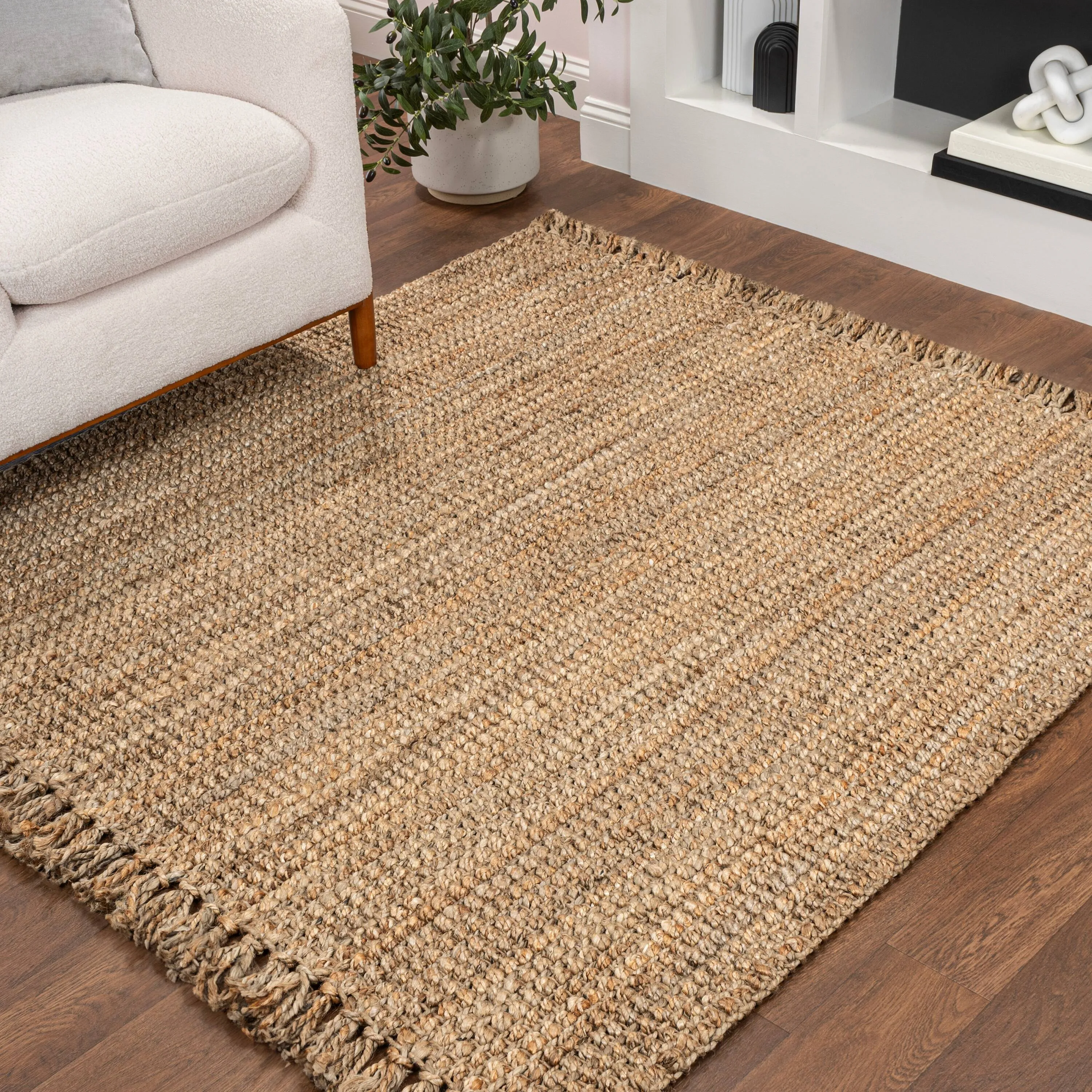 JONATHAN Y Maras Hand Woven Chunky Jute with Fringe Area Rug