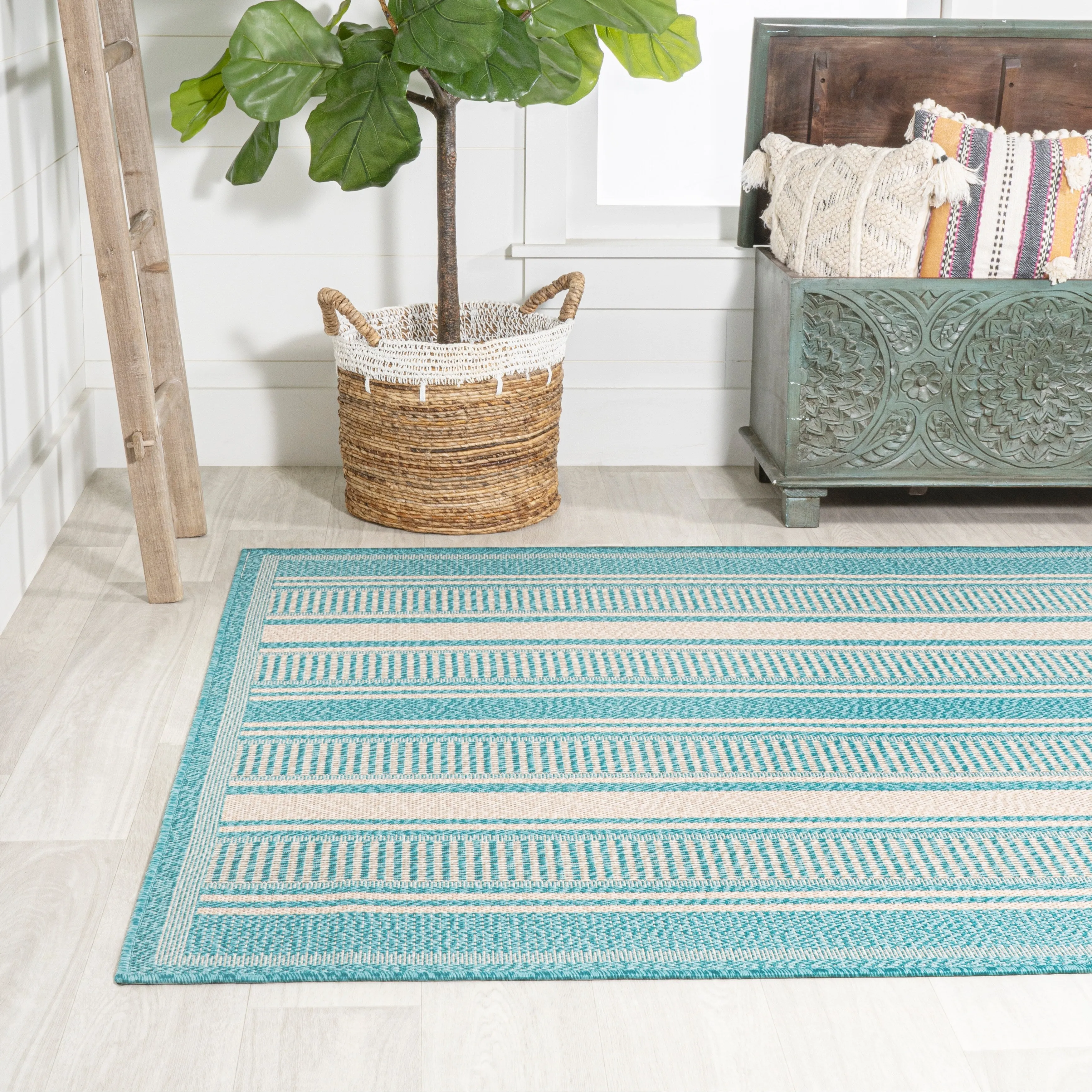 JONATHAN Y Negril Modern Double Stripe Indoor/Outdoor Area Rug
