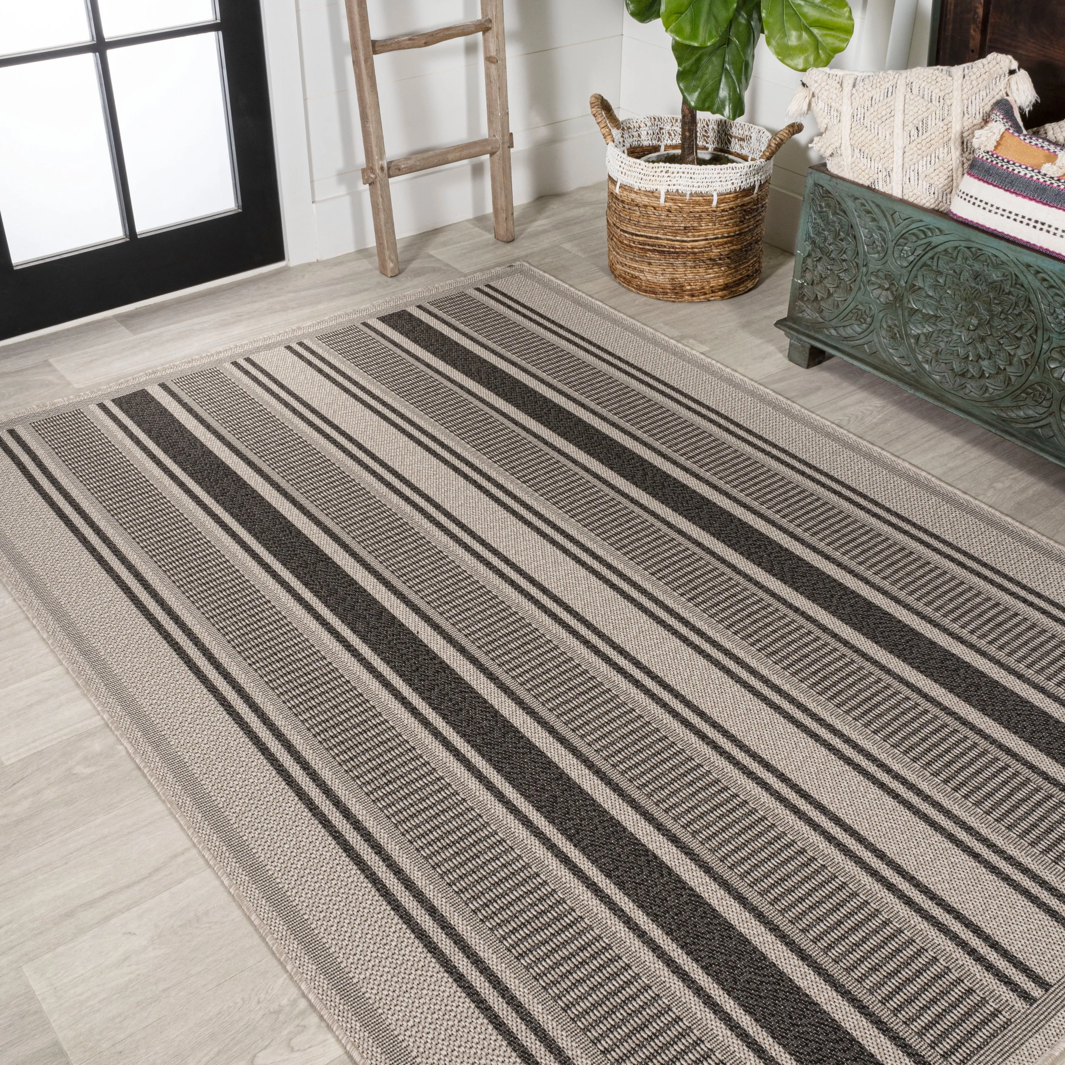 JONATHAN Y Negril Modern Double Stripe Indoor/Outdoor Area Rug