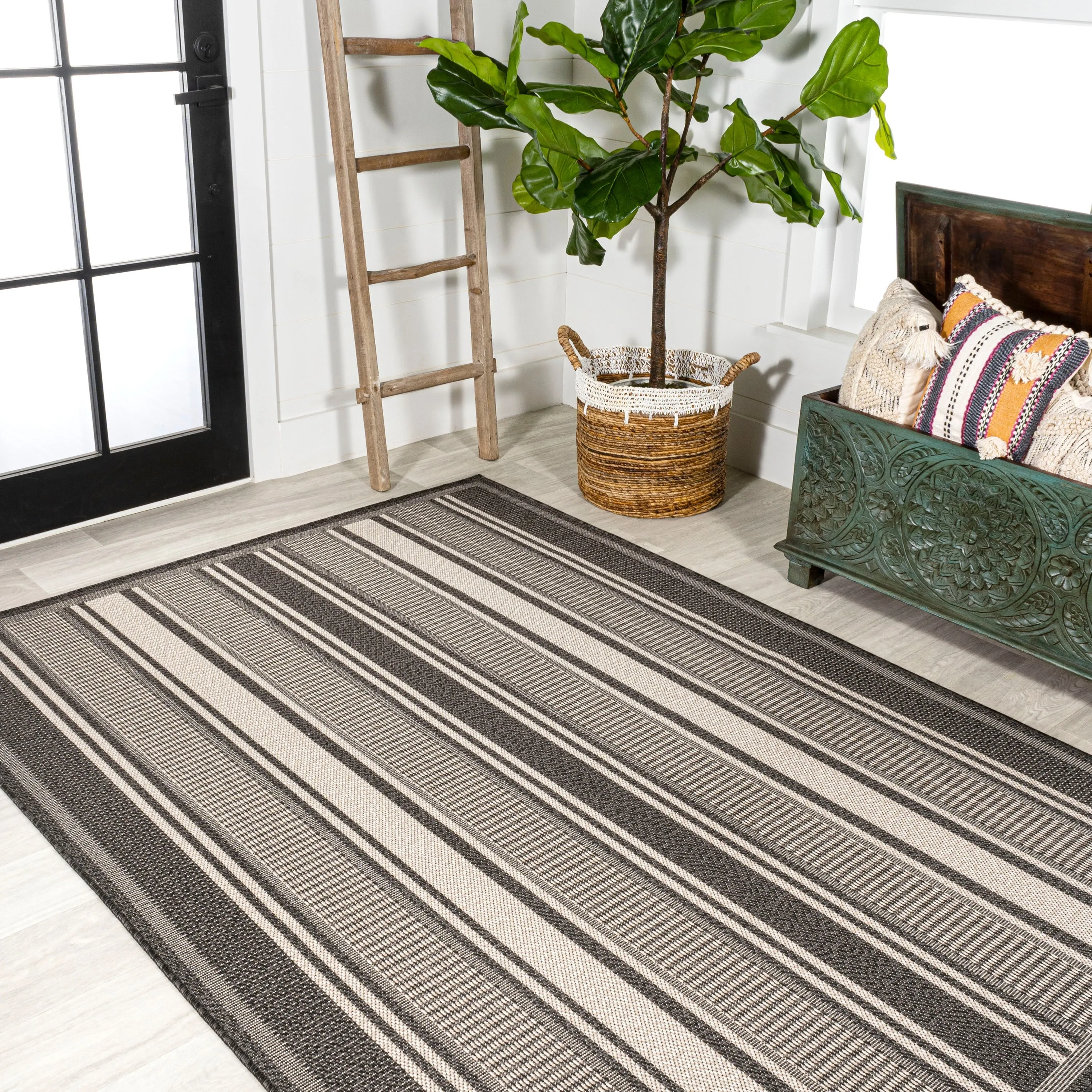 JONATHAN Y Negril Modern Double Stripe Indoor/Outdoor Area Rug