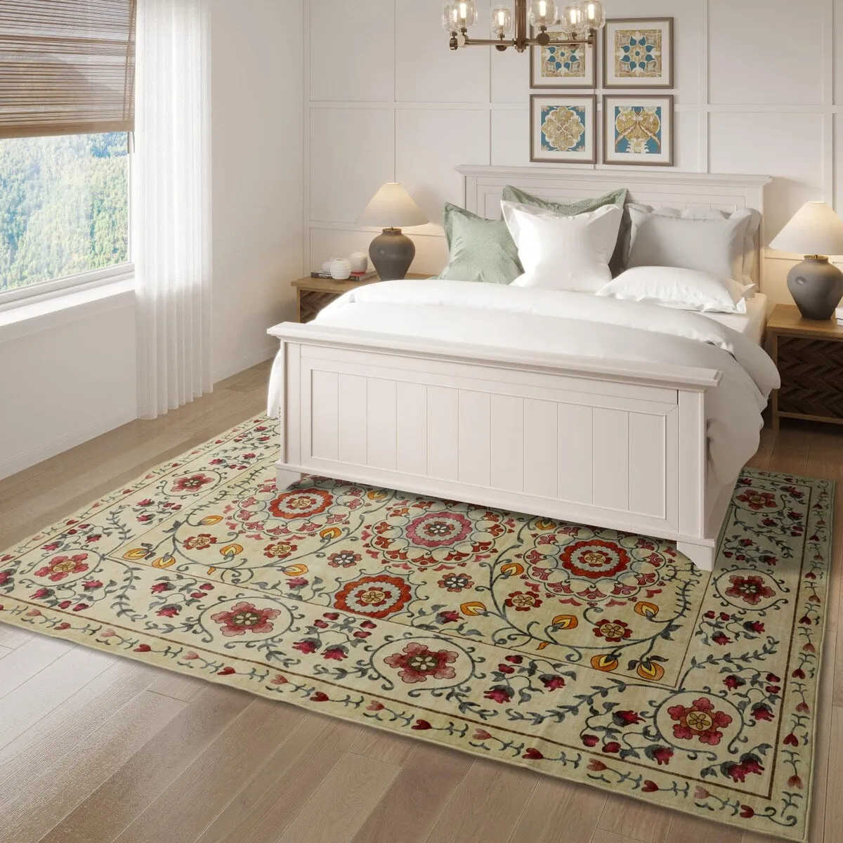 Kaspene Home Floral Machine Washable Area Rug