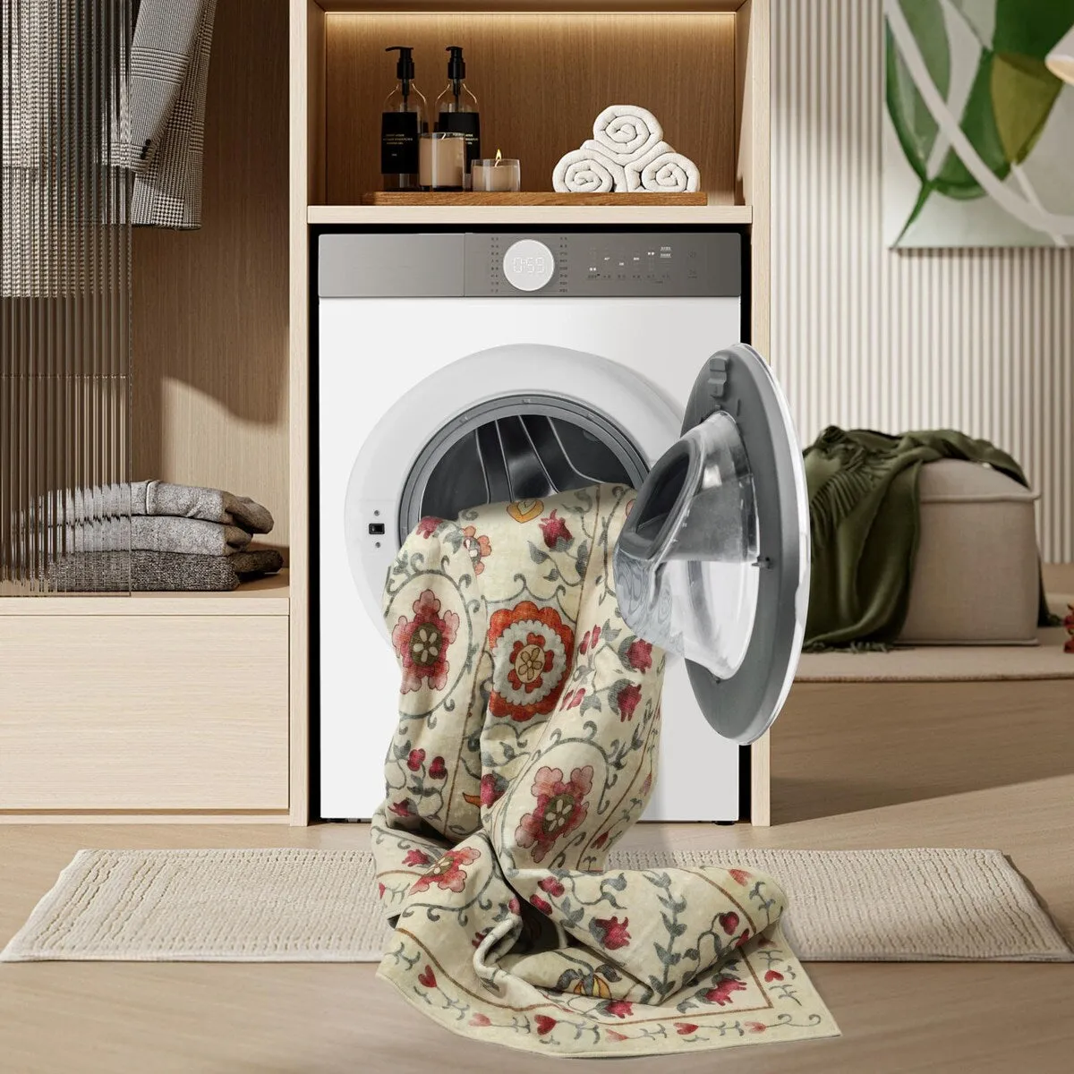 Kaspene Home Floral Machine Washable Area Rug