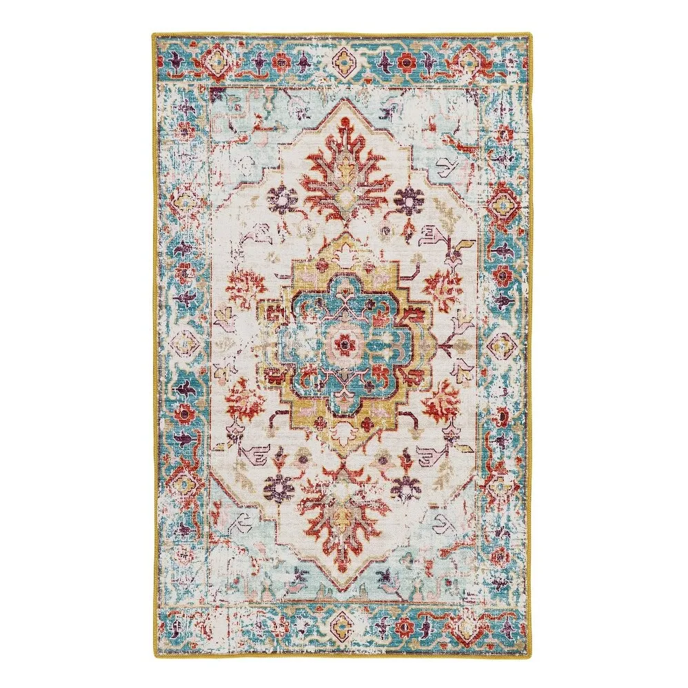 Kaspene Home Multi Colored Medallion Washable Accent Area Rug