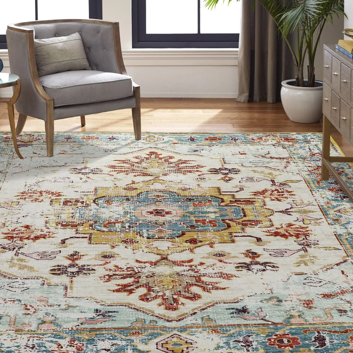 Kaspene Home Multi Colored Medallion Washable Accent Area Rug
