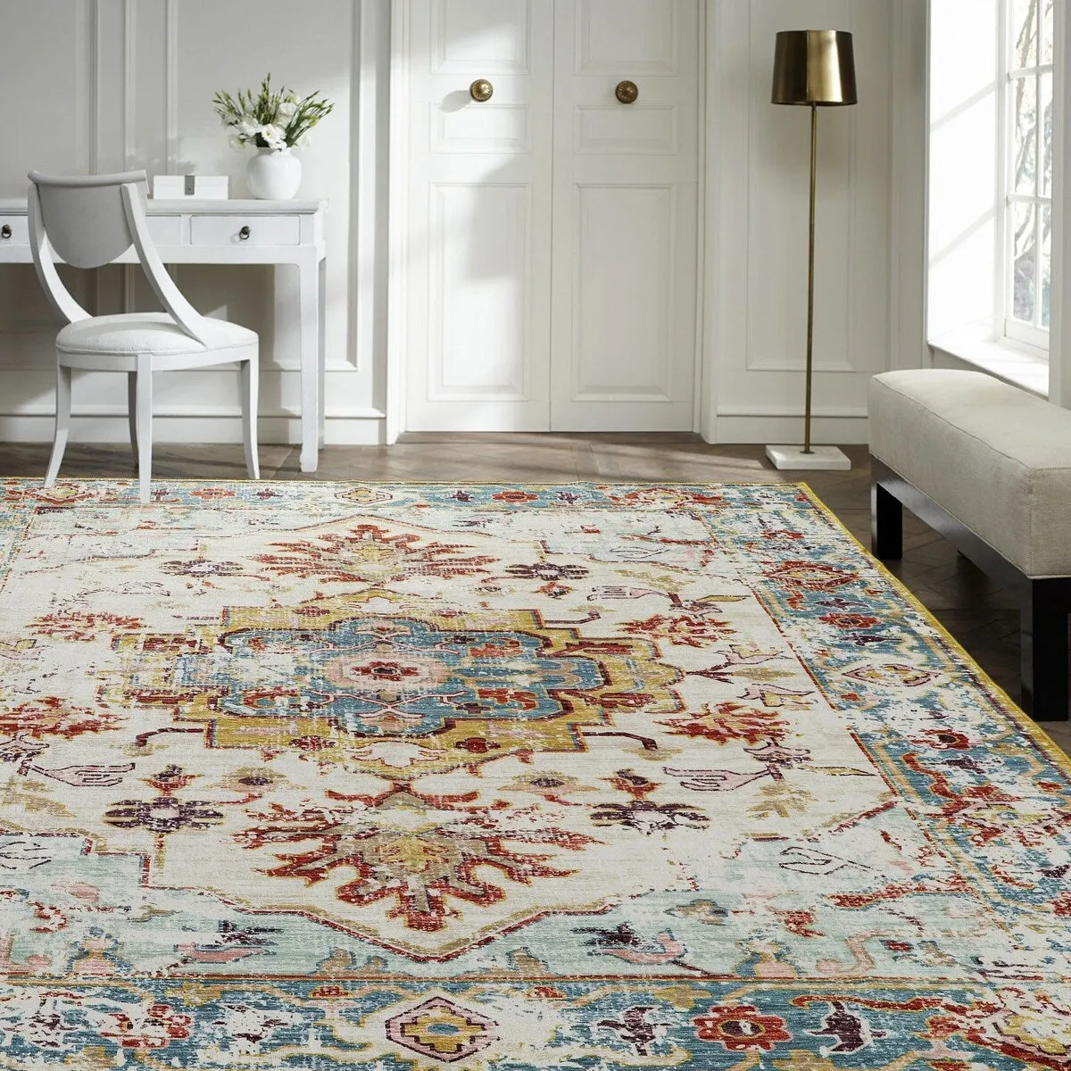 Kaspene Home Multi Colored Medallion Washable Accent Area Rug