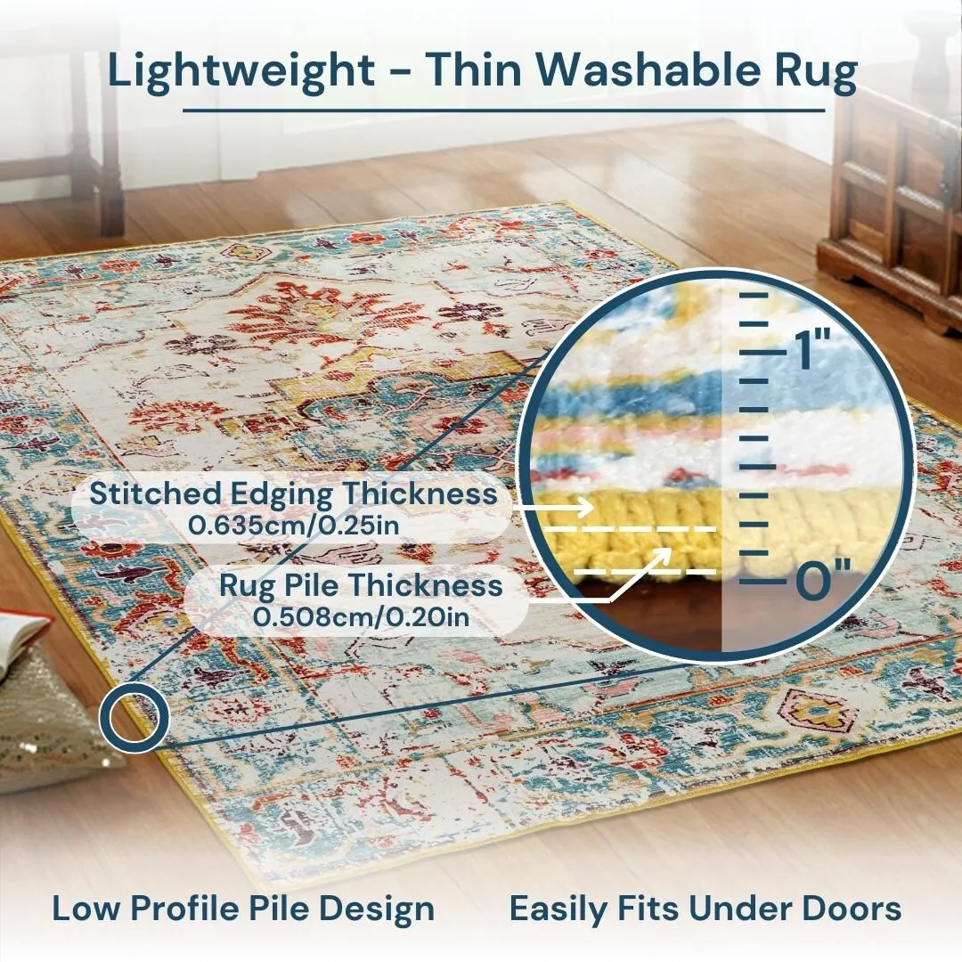 Kaspene Home Multi Colored Medallion Washable Accent Area Rug
