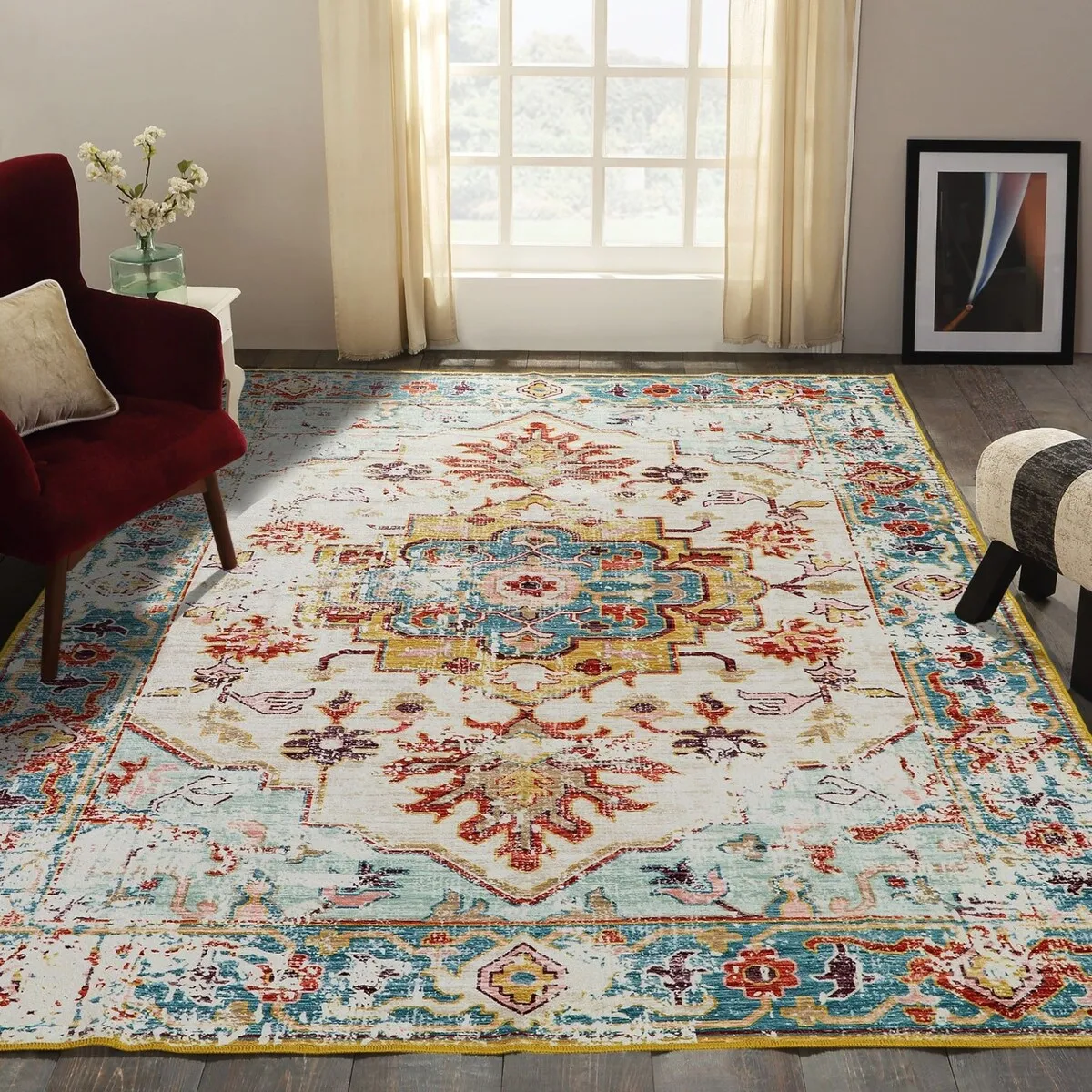 Kaspene Home Multi Colored Medallion Washable Accent Area Rug