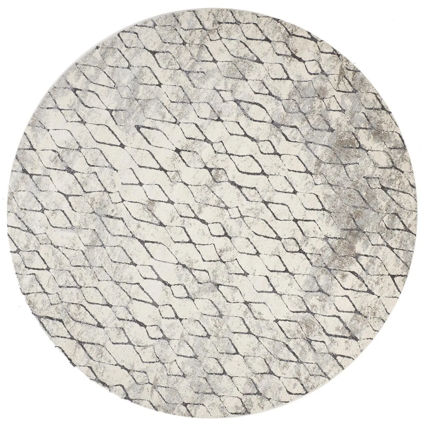 Kiba Contemporary Distressed Rug. Ivory/Charcoal. Round