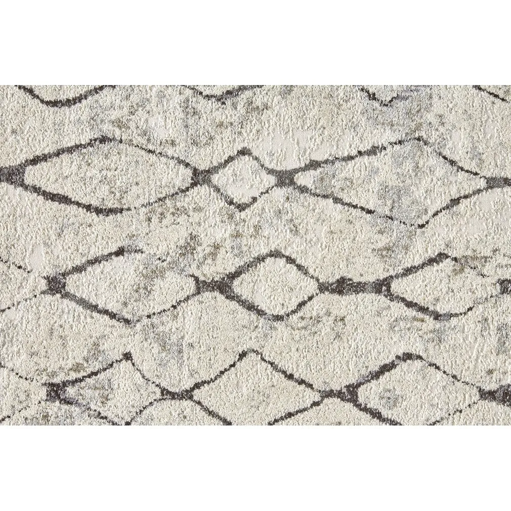 Kiba Contemporary Distressed Rug. Ivory/Charcoal. Round
