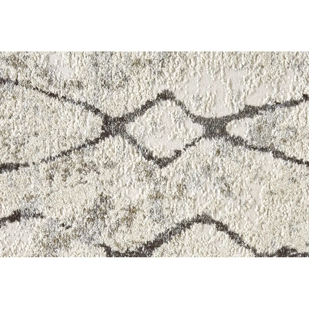 Kiba Contemporary Distressed Rug. Ivory/Charcoal. Round