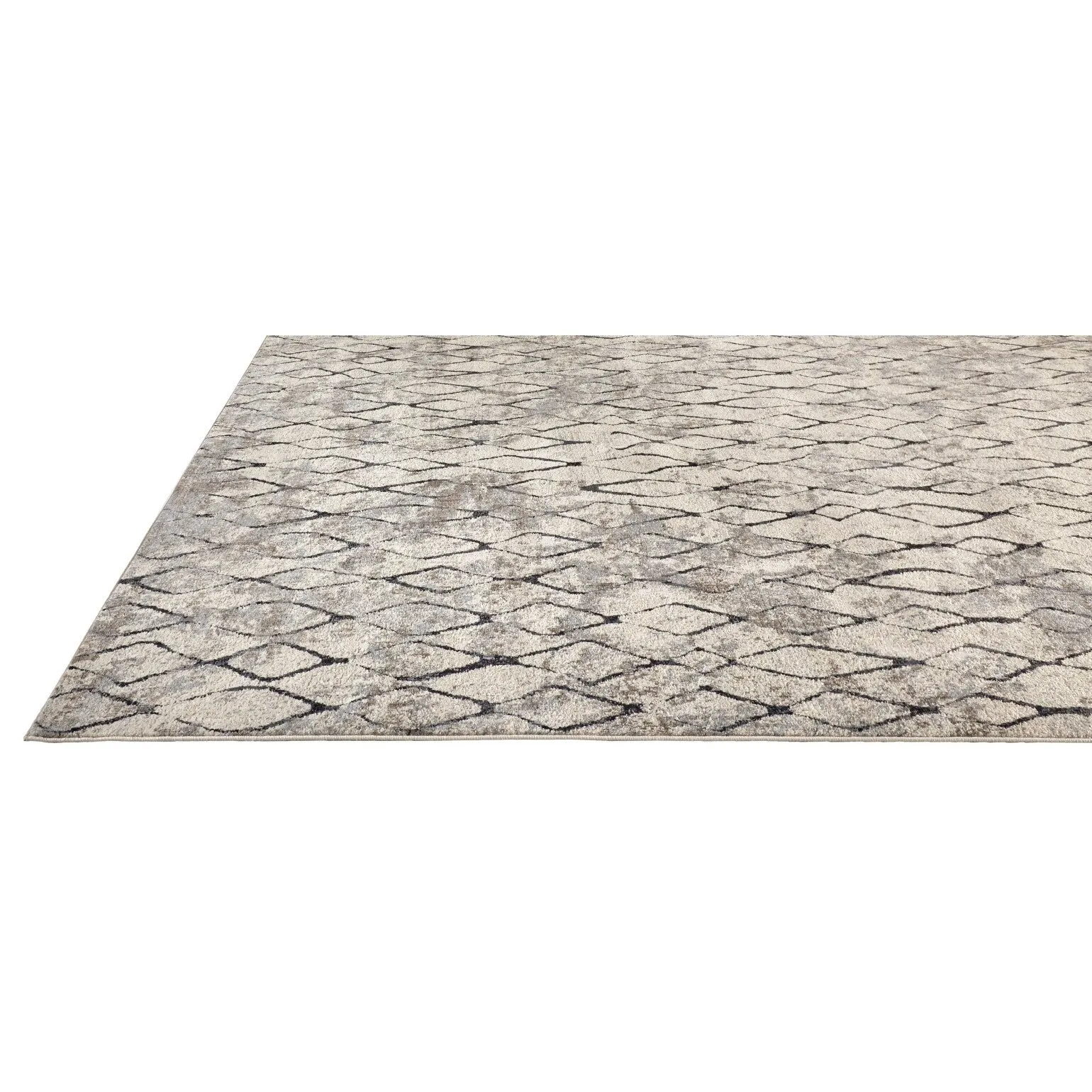 Kiba Contemporary Distressed Rug. Ivory/Charcoal. Round