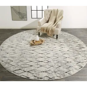 Kiba Contemporary Distressed Rug. Ivory/Charcoal. Round