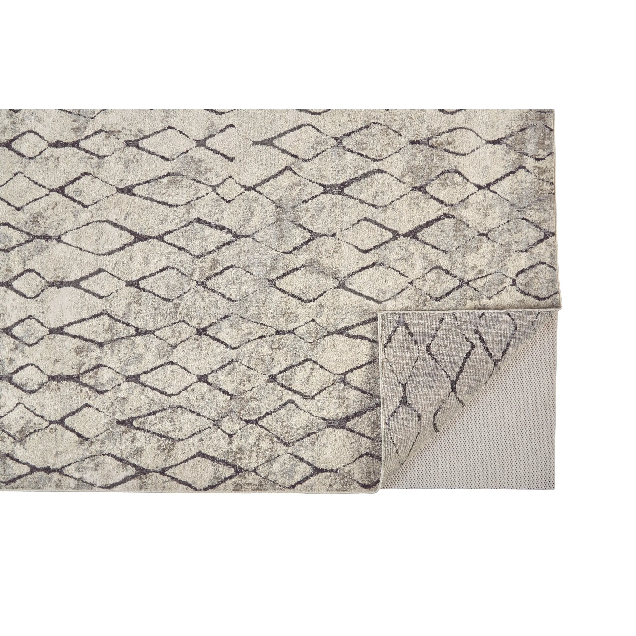 Kiba Contemporary Distressed Rug. Ivory/Charcoal. Round