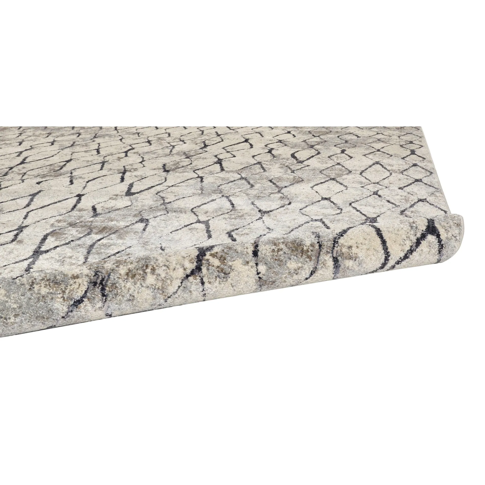 Kiba Contemporary Distressed Rug. Ivory/Charcoal. Round