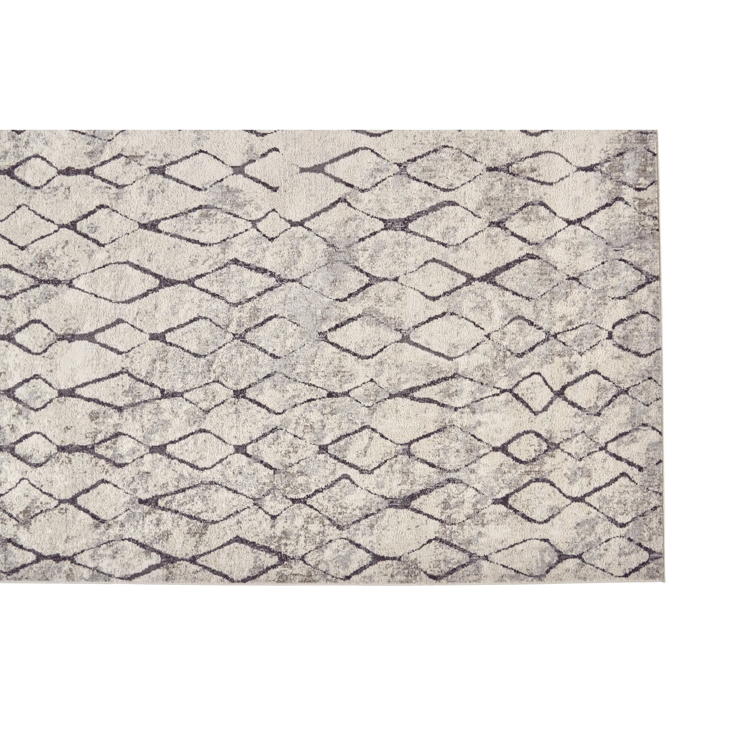 Kiba Contemporary Distressed Rug. Ivory/Charcoal. Round