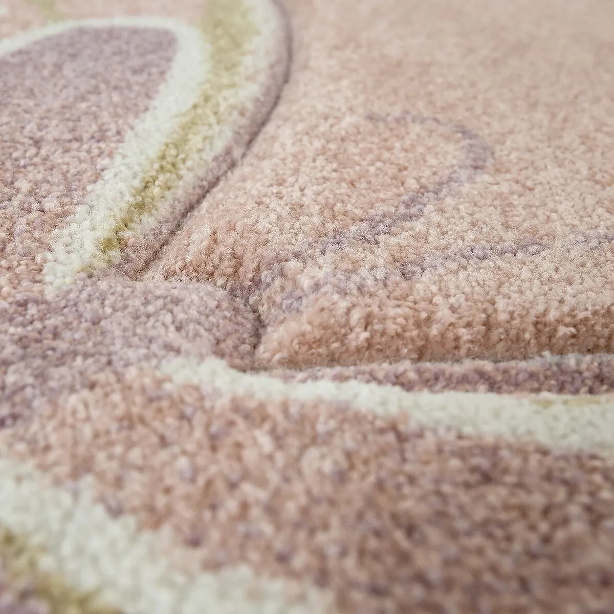 Kids Room Rug with Butterflies and pink Flowers in Pastel Colors