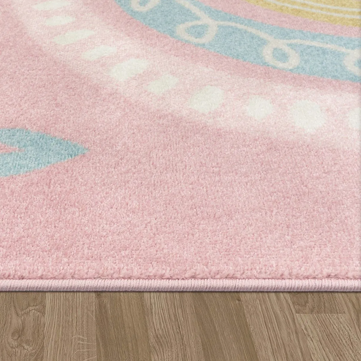 Kids Rug with Rainbow and Hearts in Pastel Colors