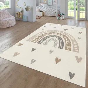 Kids Rug with Rainbow and Hearts in Pastel Colors