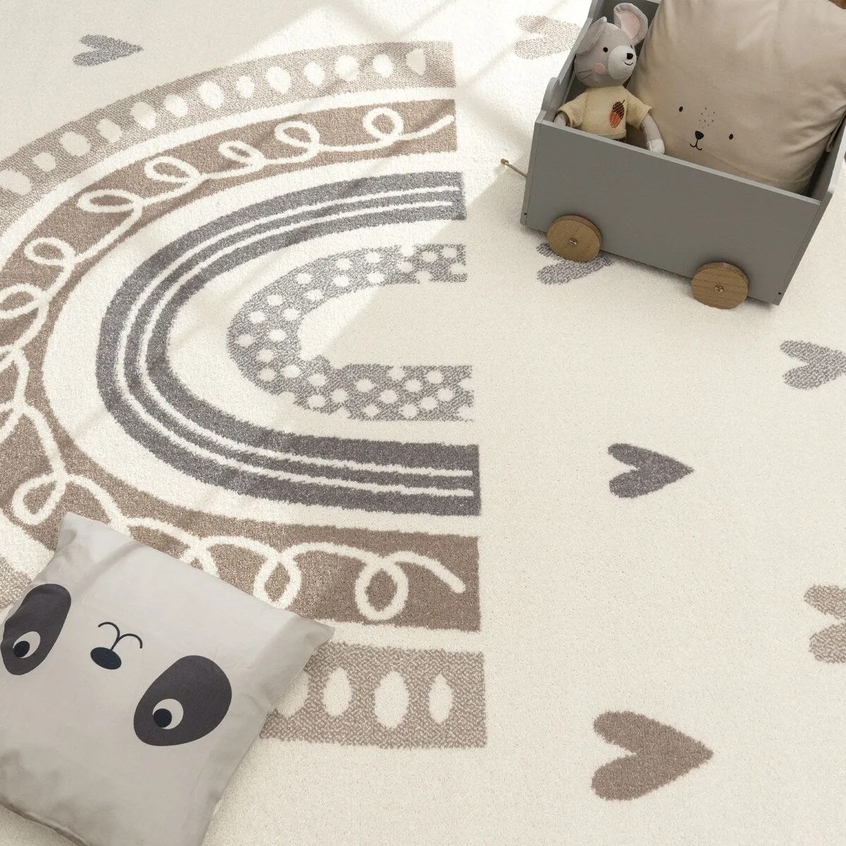 Kids Rug with Rainbow and Hearts in Pastel Colors