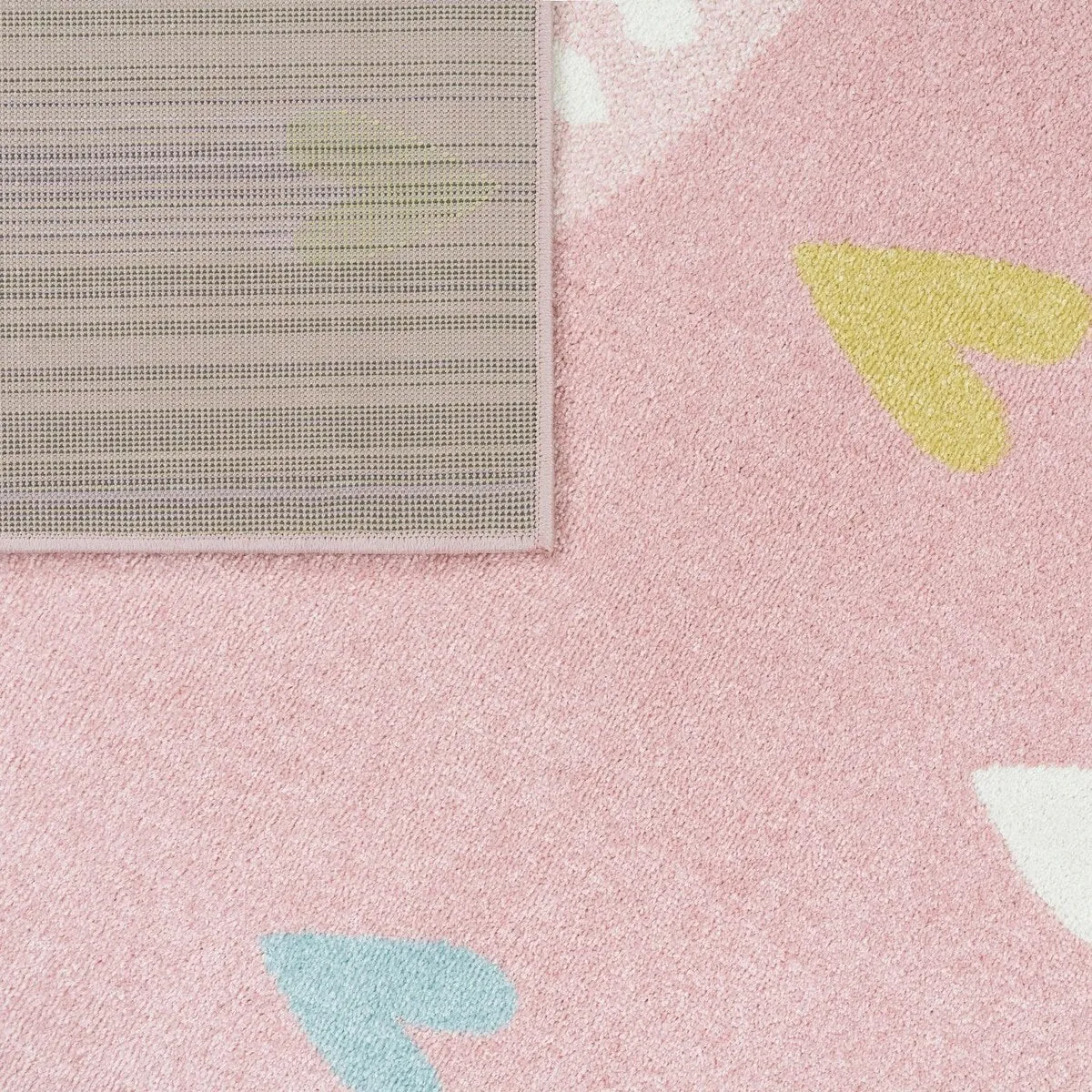 Kids Rug with Rainbow and Hearts in Pastel Colors