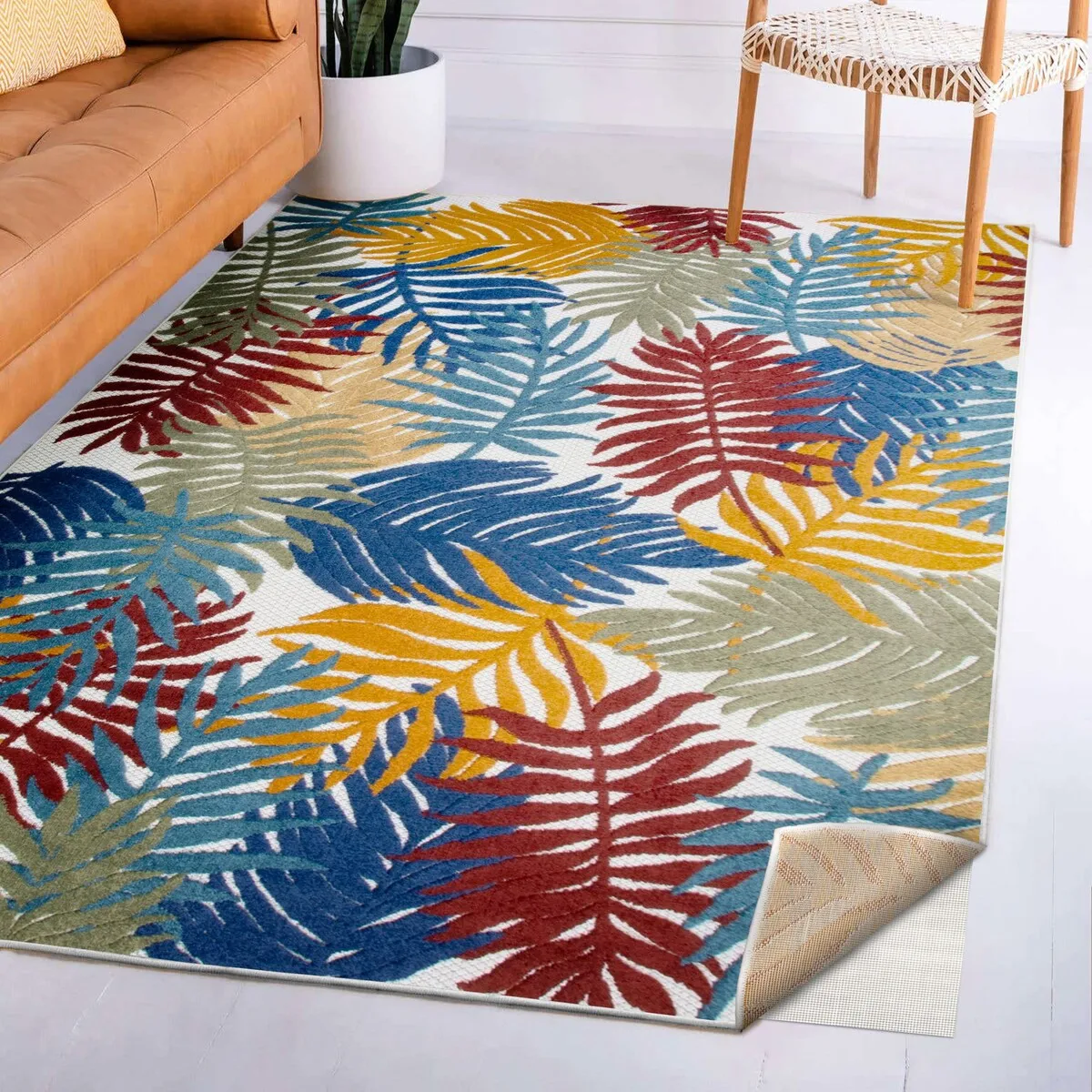Leick Home Talipot Palm Outdoor Area Rug Rectangle 8'X10' With Non-Slip Rug Pad - 8' x 10'