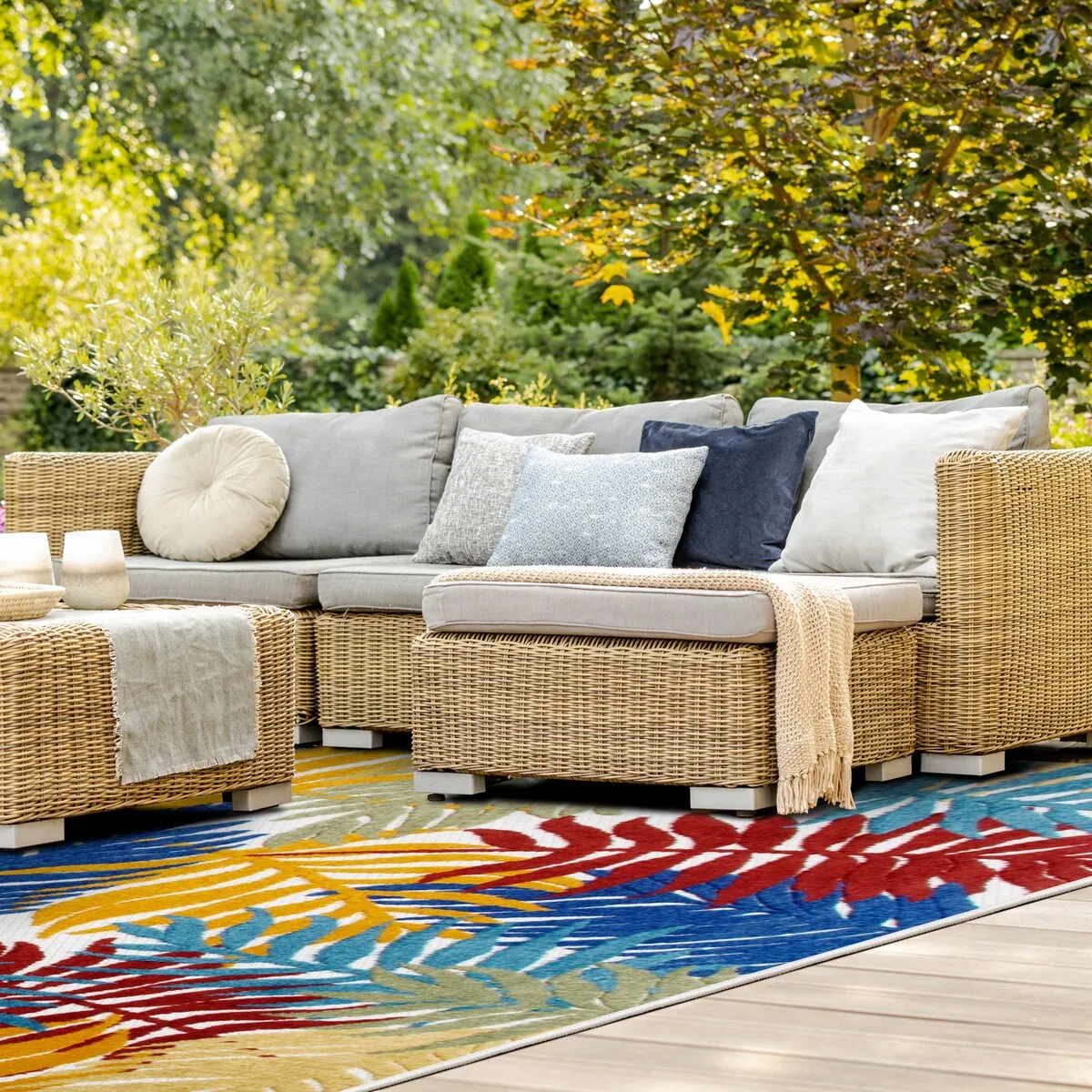 Leick Home Talipot Palm Outdoor Area Rug Rectangle 8'X10' With Non-Slip Rug Pad - 8' x 10'