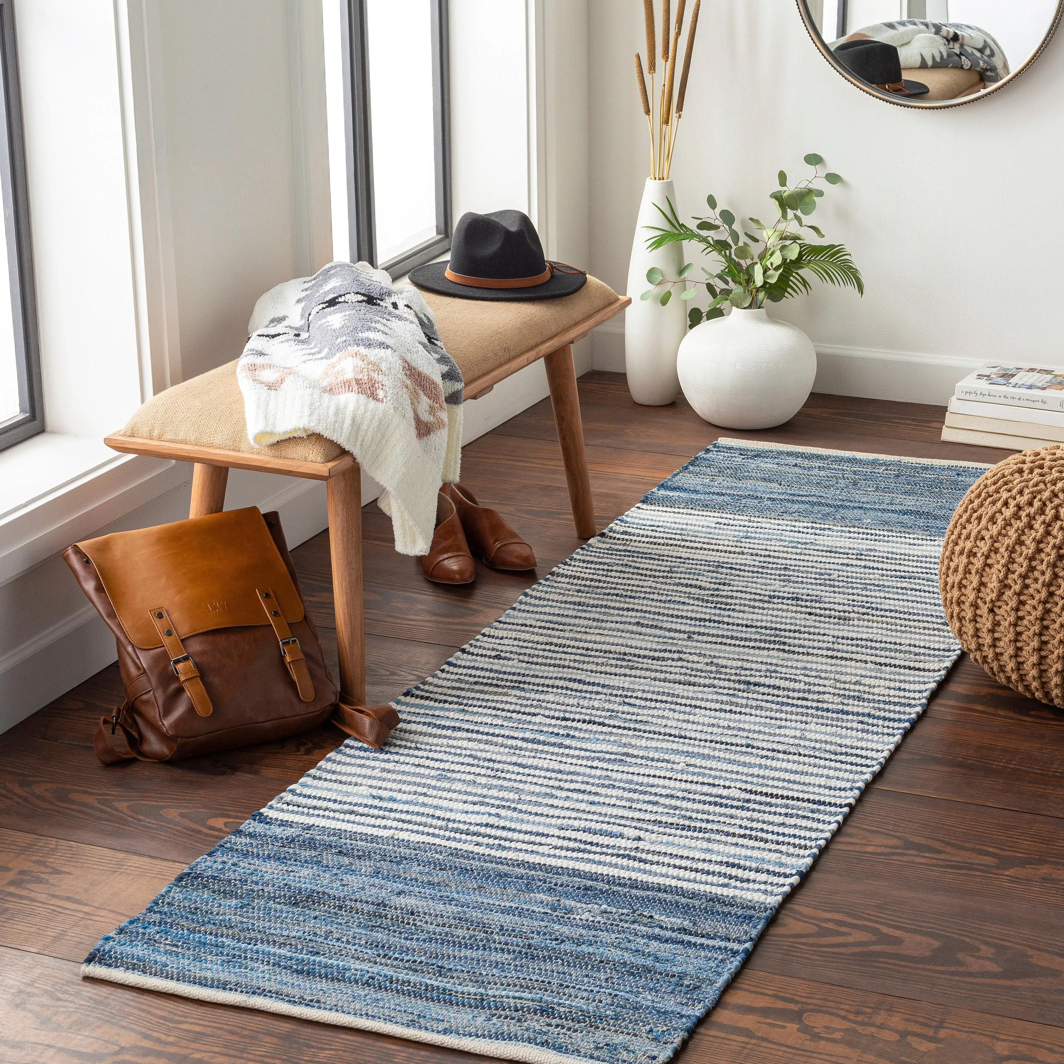 Livabliss Carabello Handmade Casual Denim Stripe Area Rug