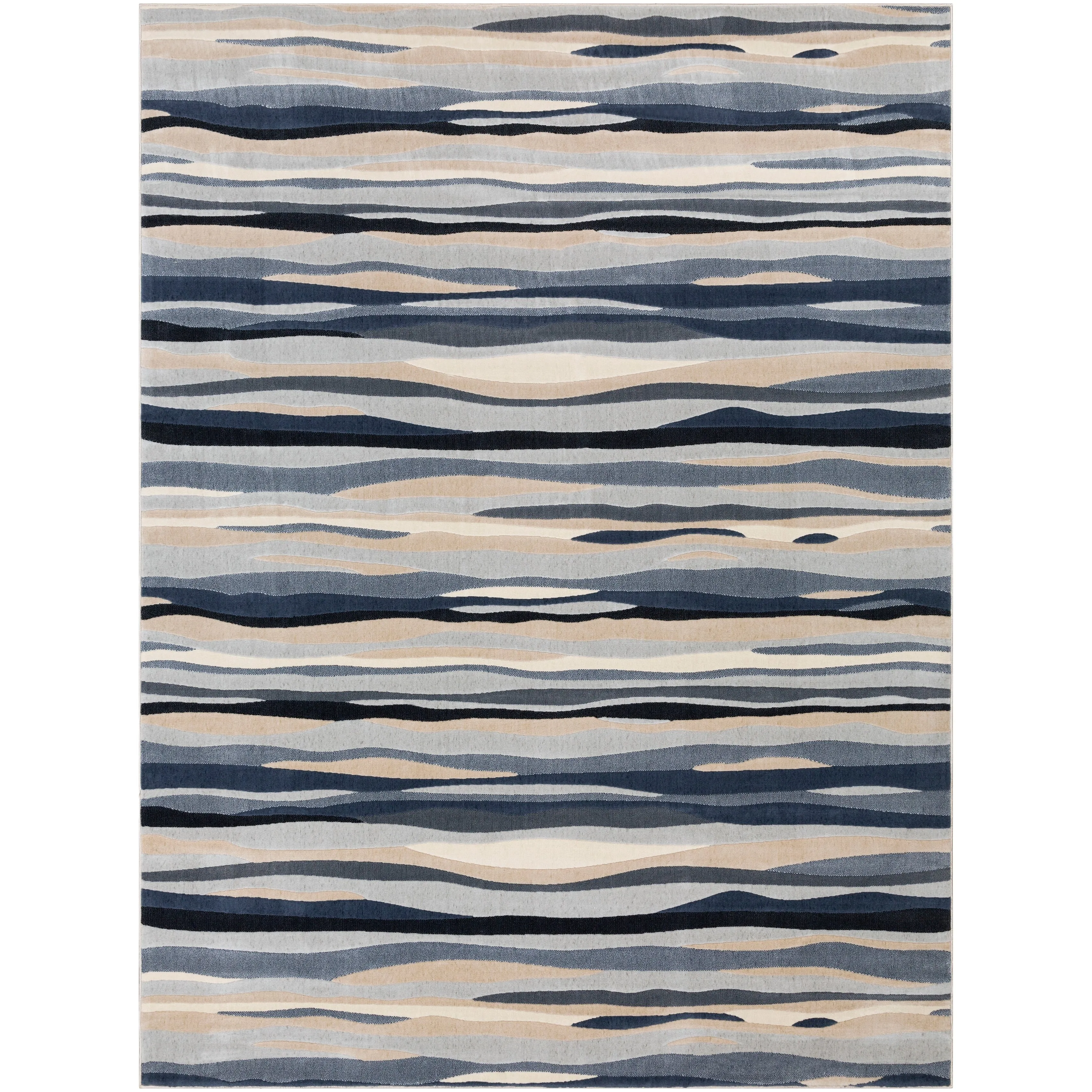 Livabliss Colton Aqua Wavy Stripes Area Rug