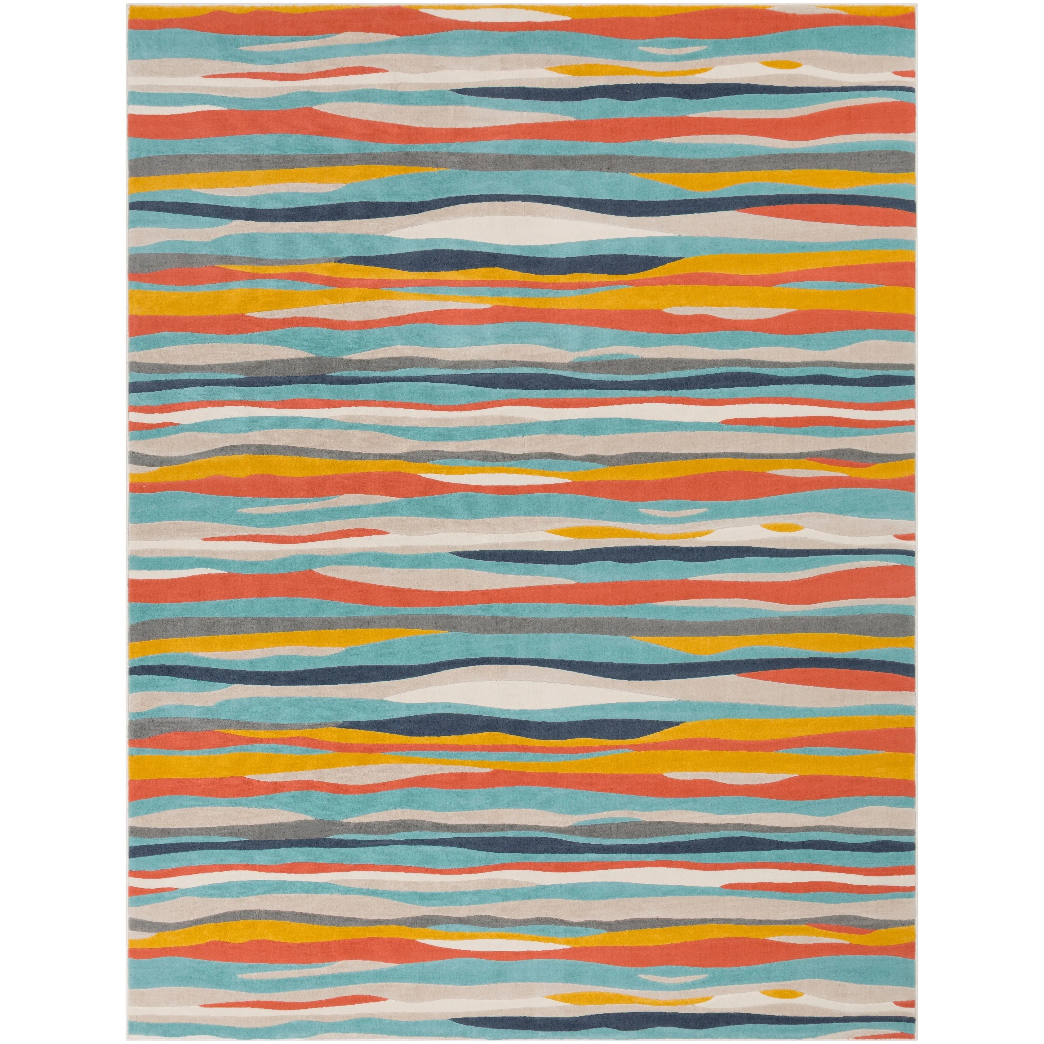 Livabliss Colton Aqua Wavy Stripes Area Rug