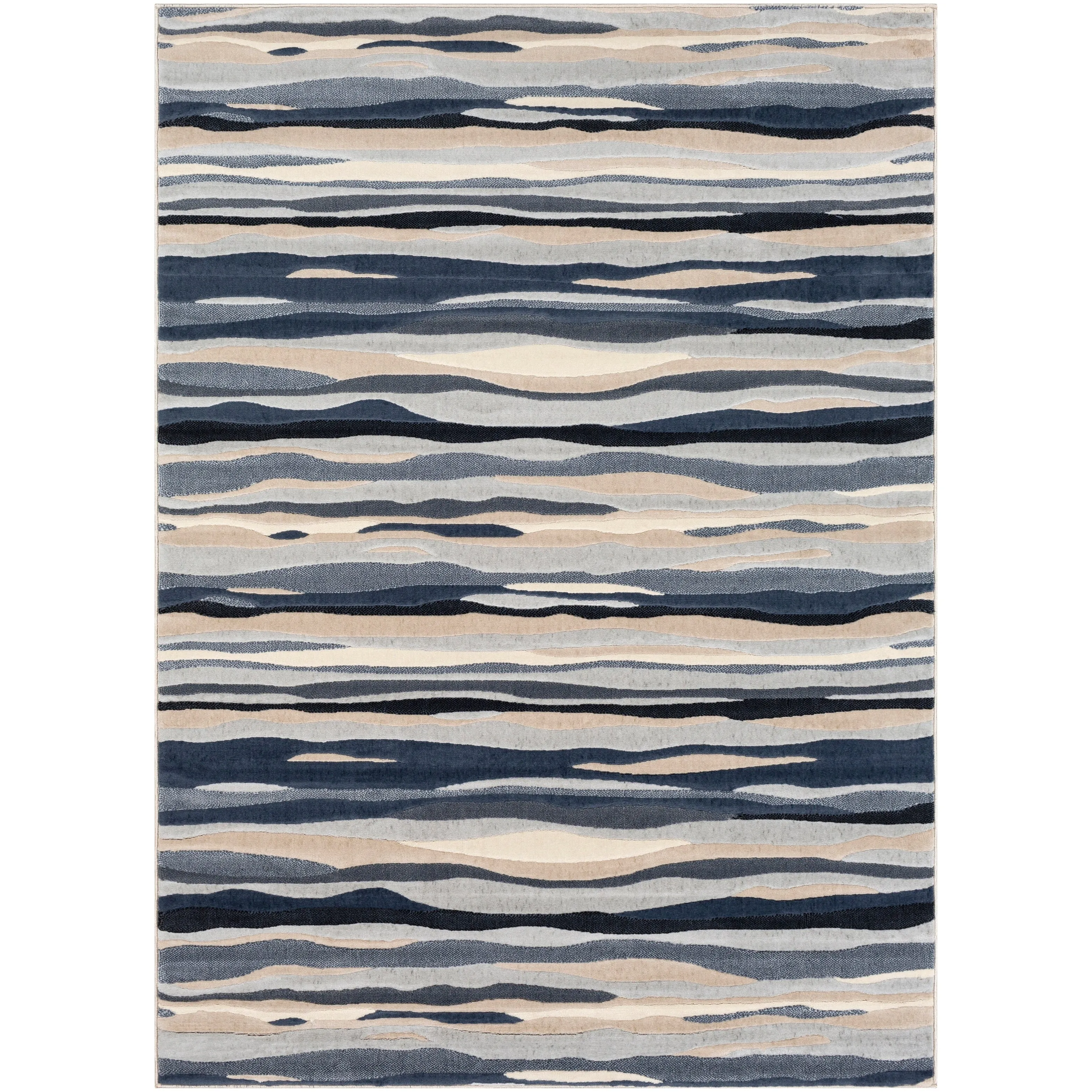 Livabliss Colton Aqua Wavy Stripes Area Rug