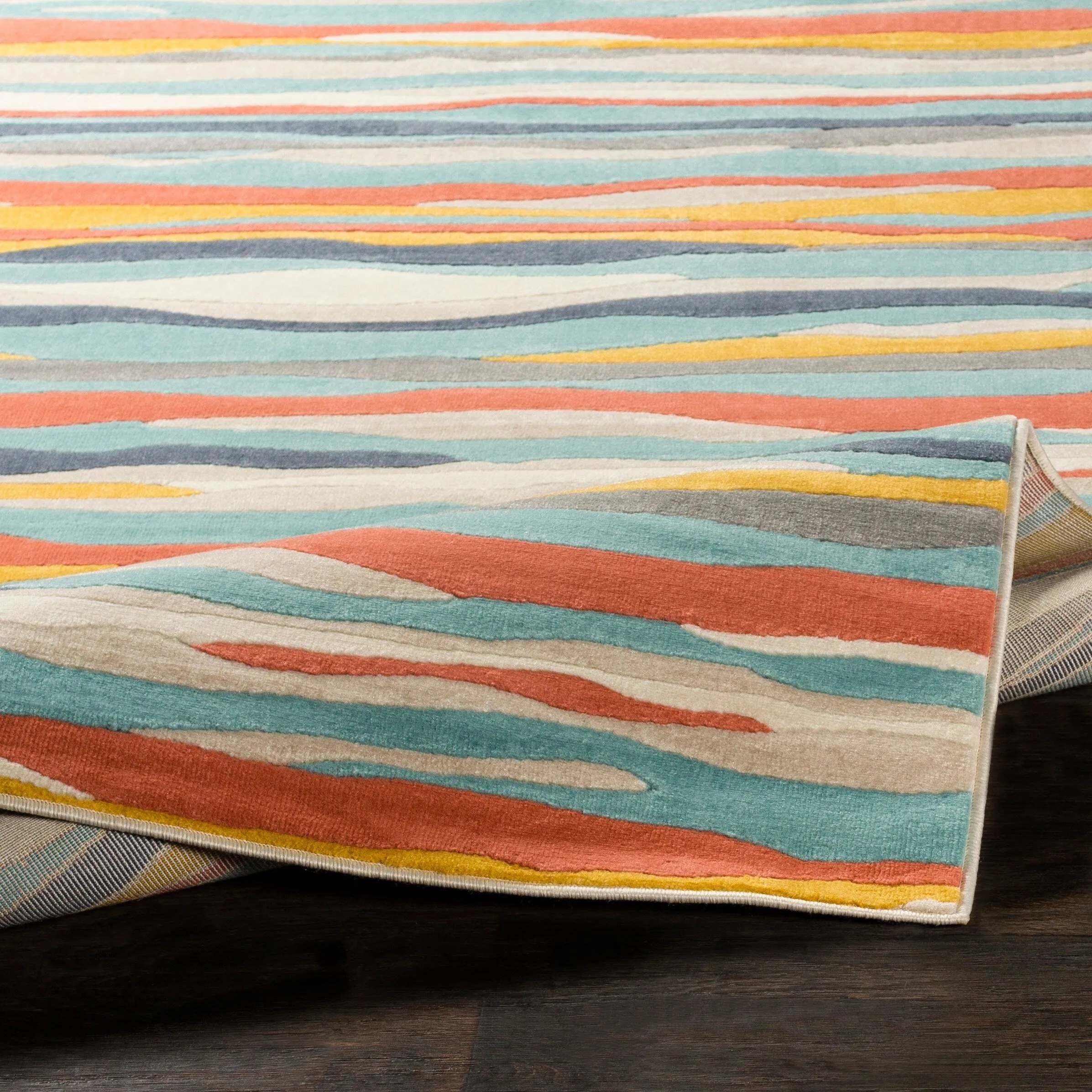 Livabliss Colton Aqua Wavy Stripes Area Rug