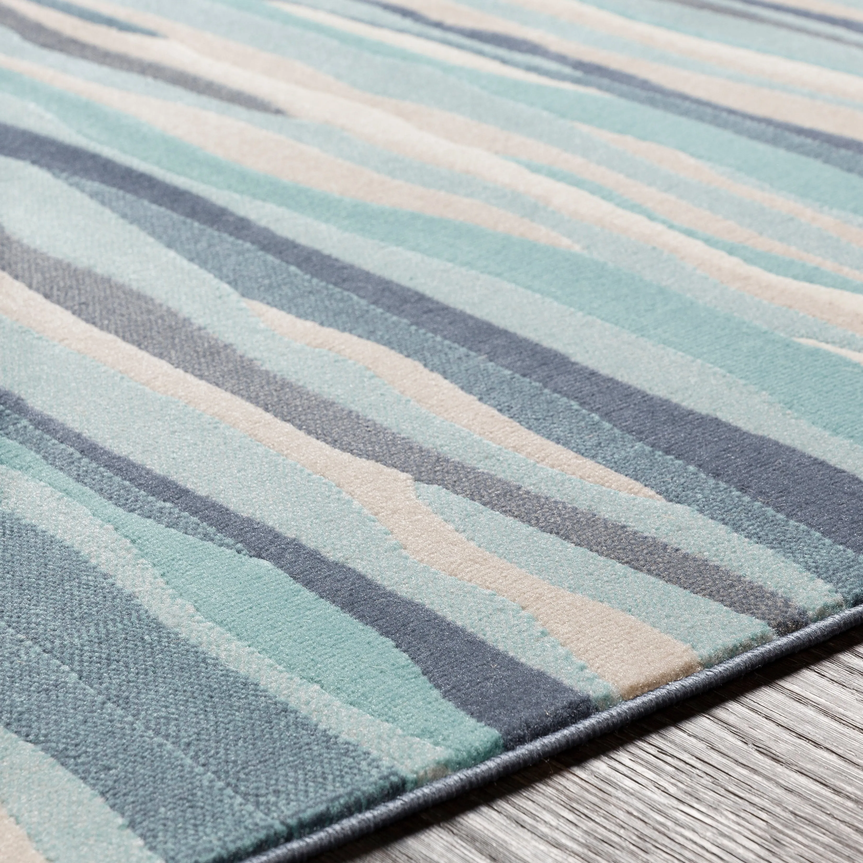 Livabliss Colton Aqua Wavy Stripes Area Rug