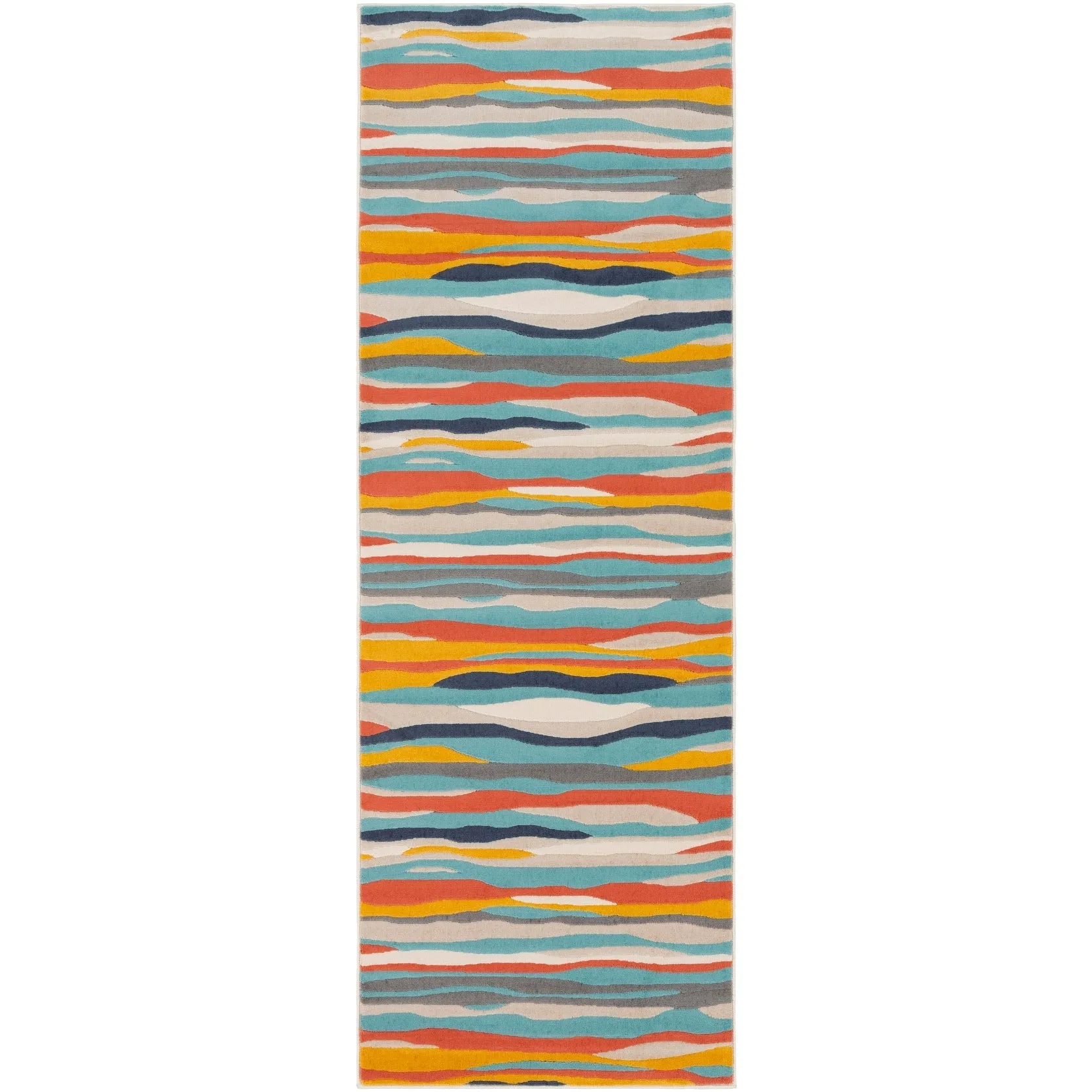 Livabliss Colton Aqua Wavy Stripes Area Rug