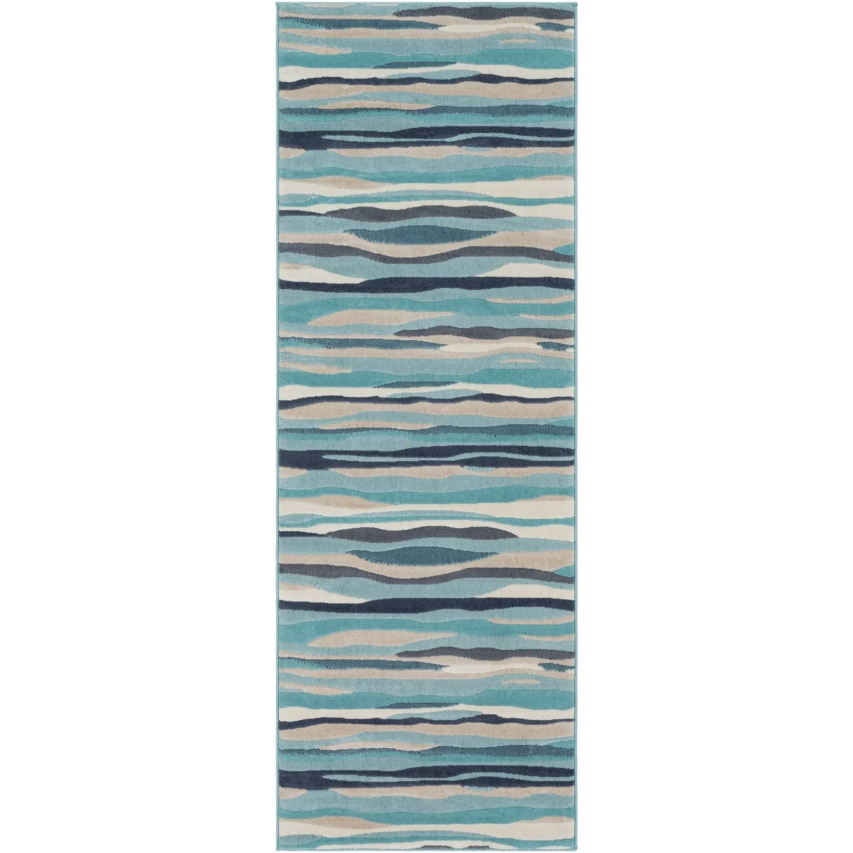 Livabliss Colton Aqua Wavy Stripes Area Rug