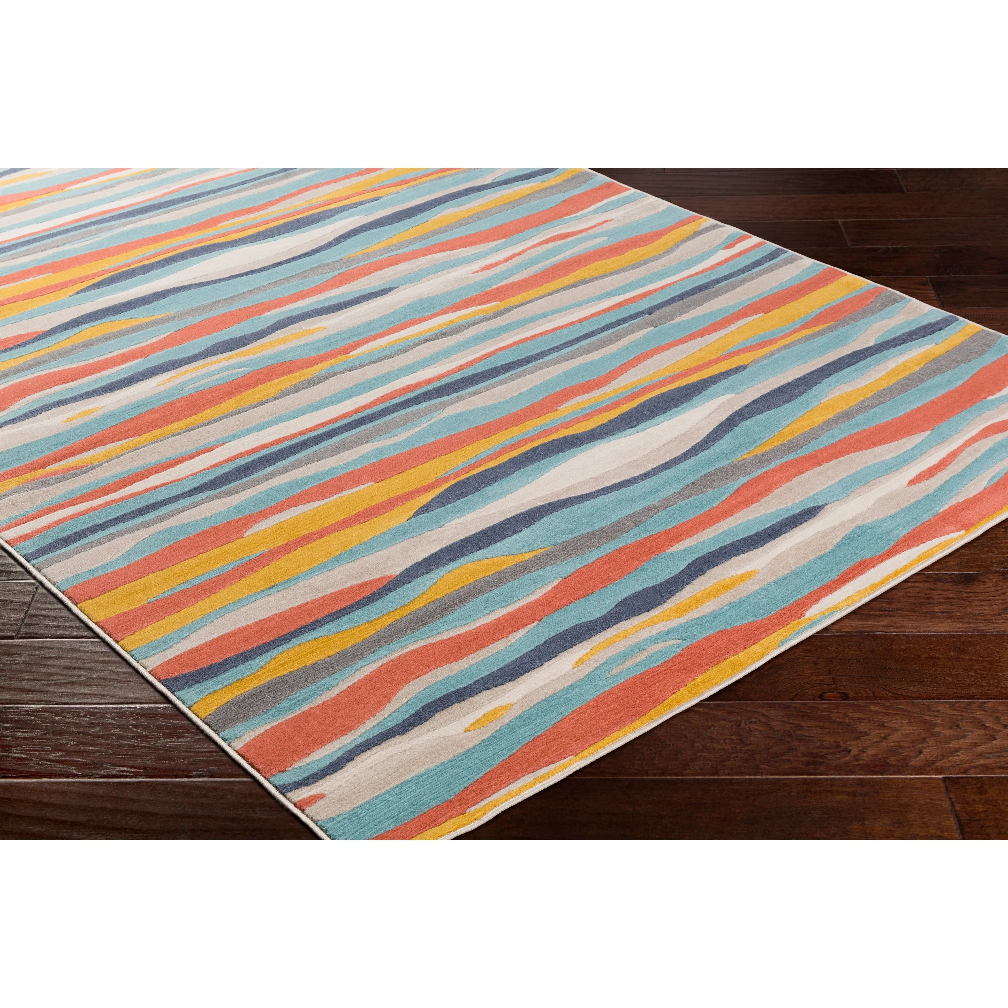 Livabliss Colton Aqua Wavy Stripes Area Rug