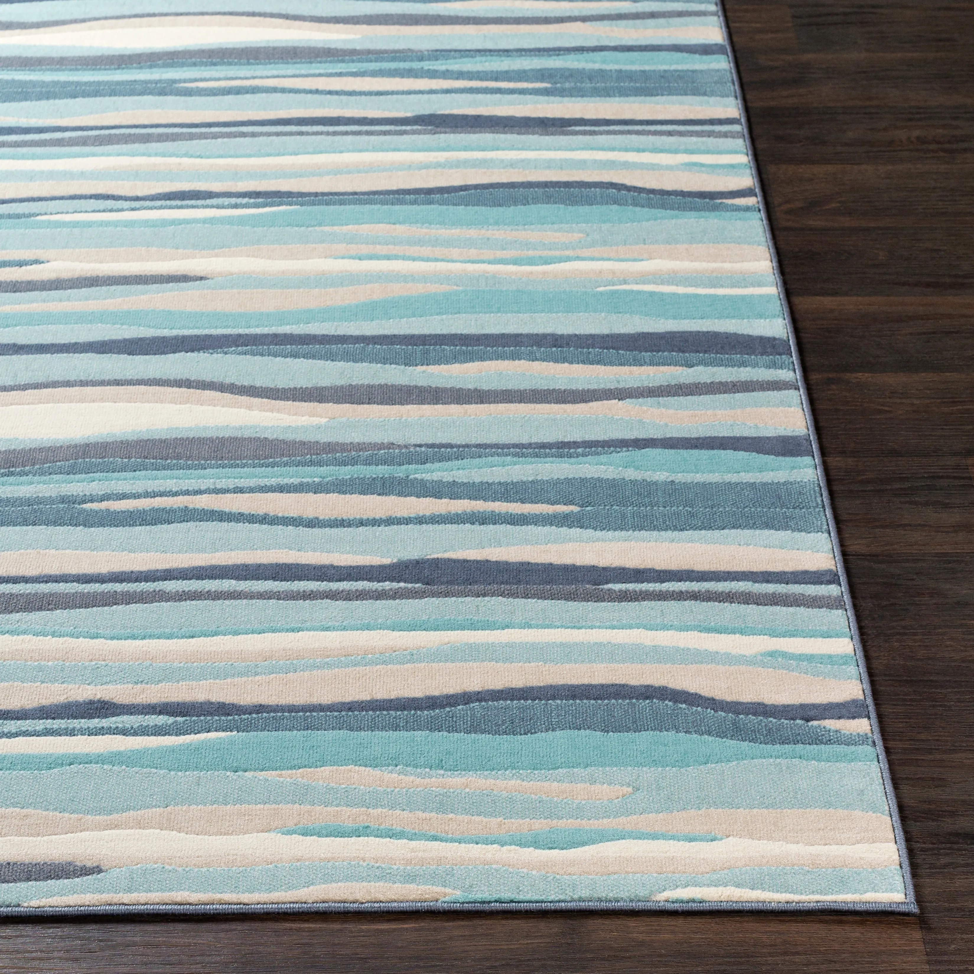 Livabliss Colton Aqua Wavy Stripes Area Rug