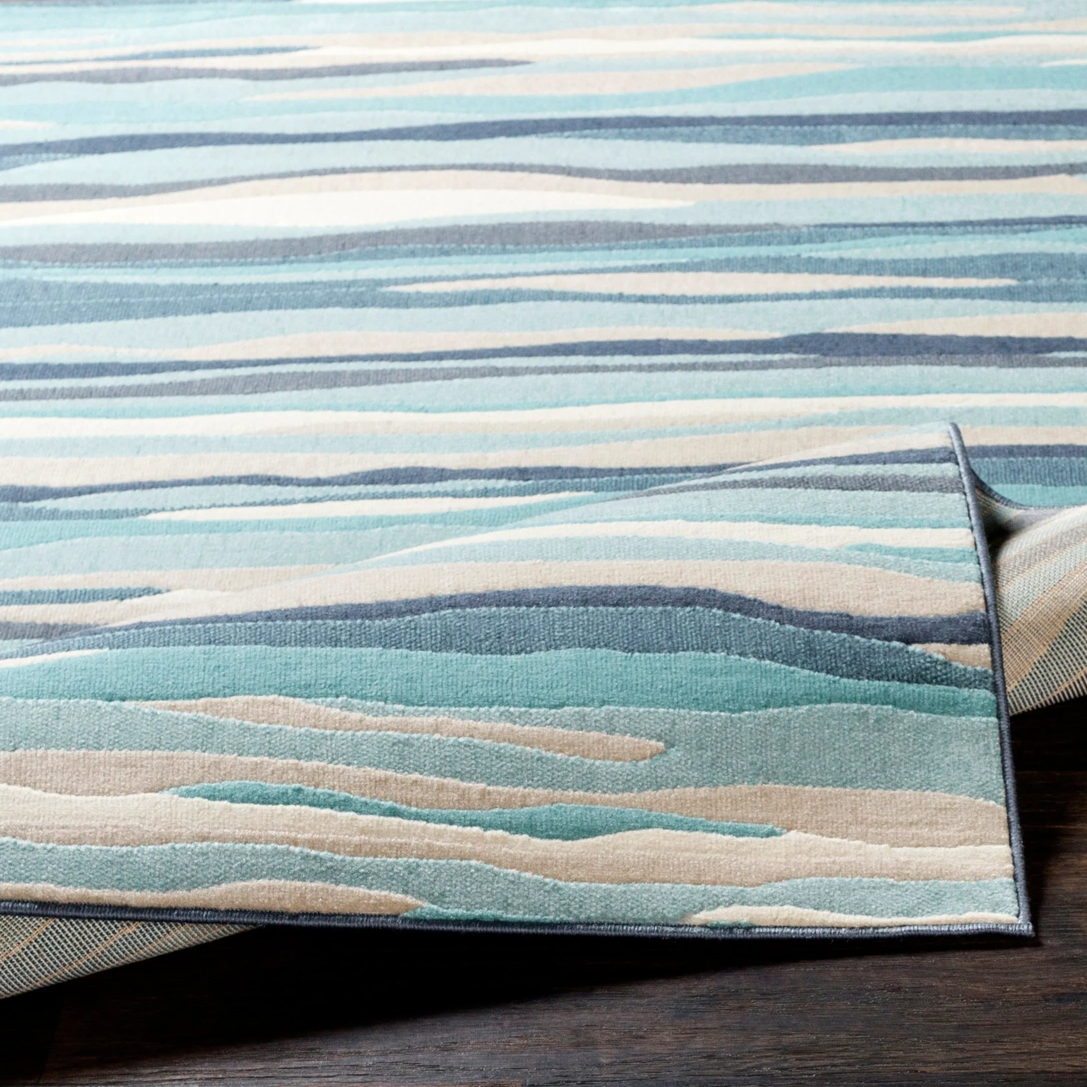 Livabliss Colton Aqua Wavy Stripes Area Rug