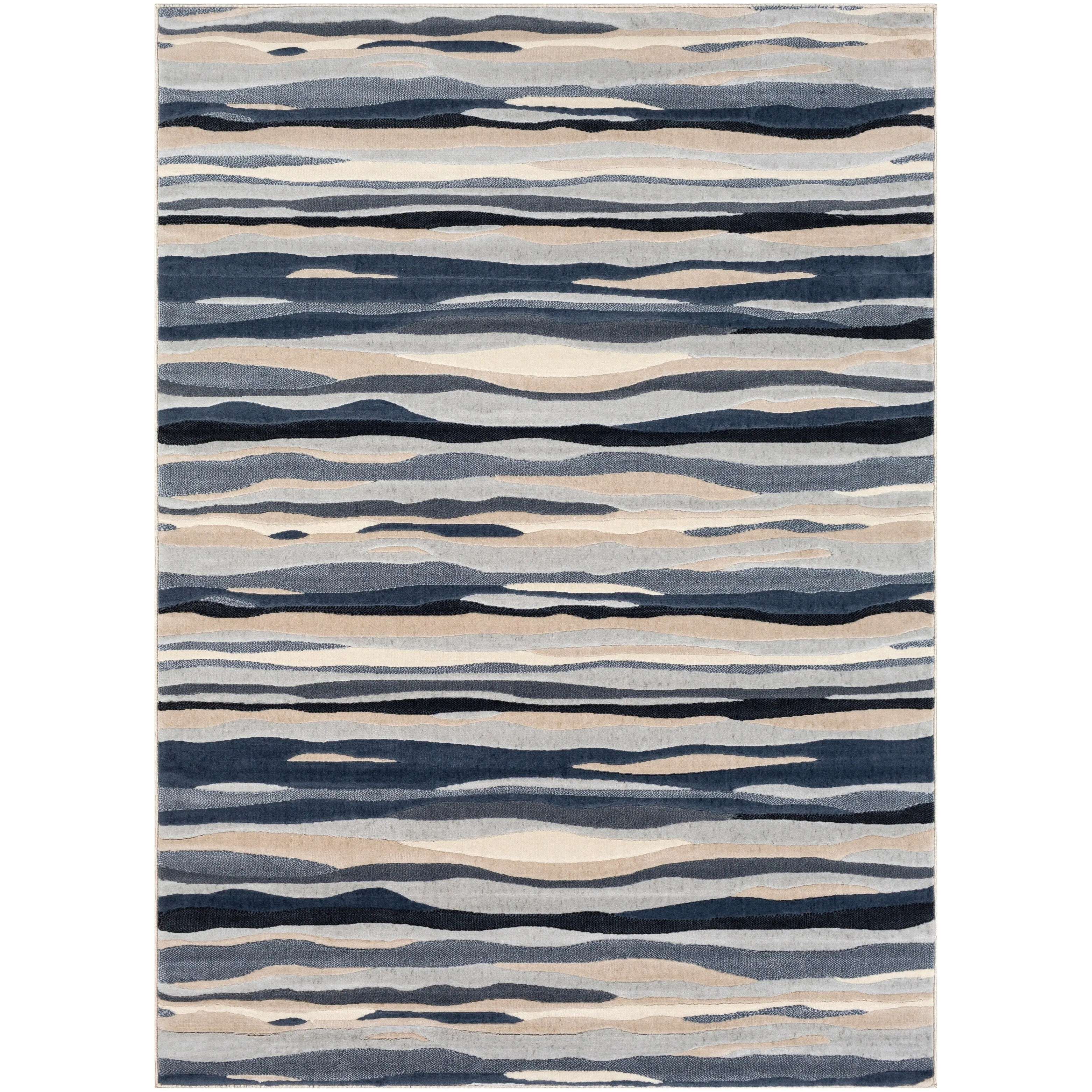 Livabliss Colton Aqua Wavy Stripes Area Rug