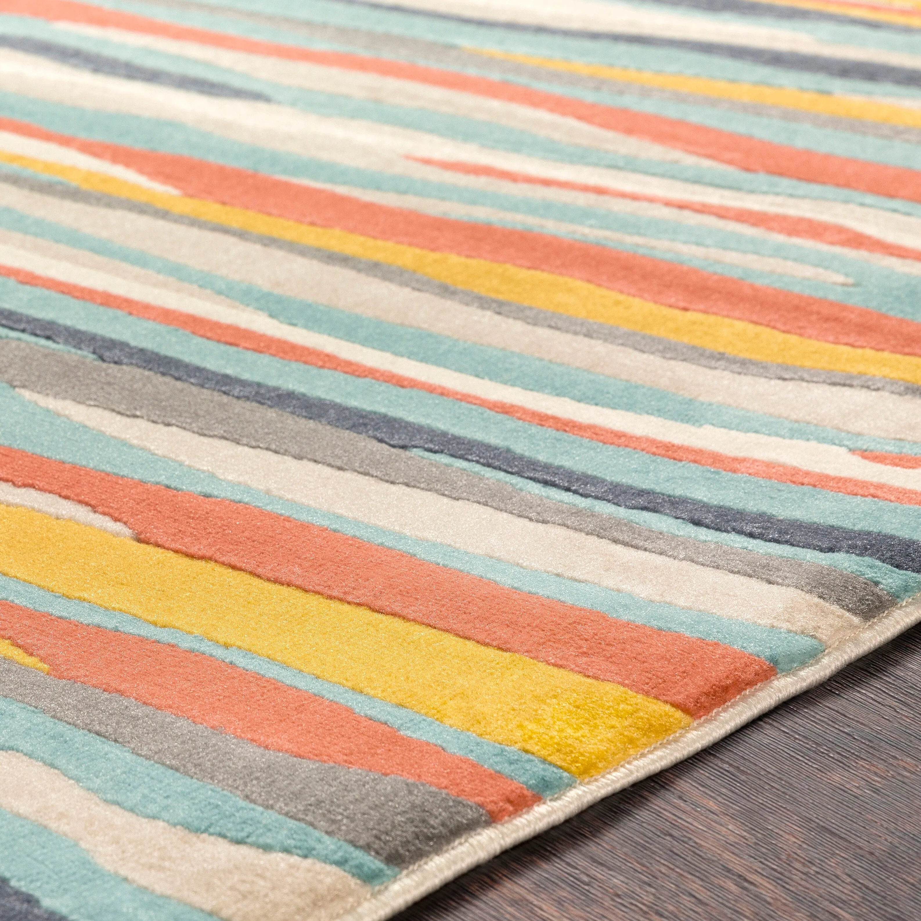 Livabliss Colton Aqua Wavy Stripes Area Rug