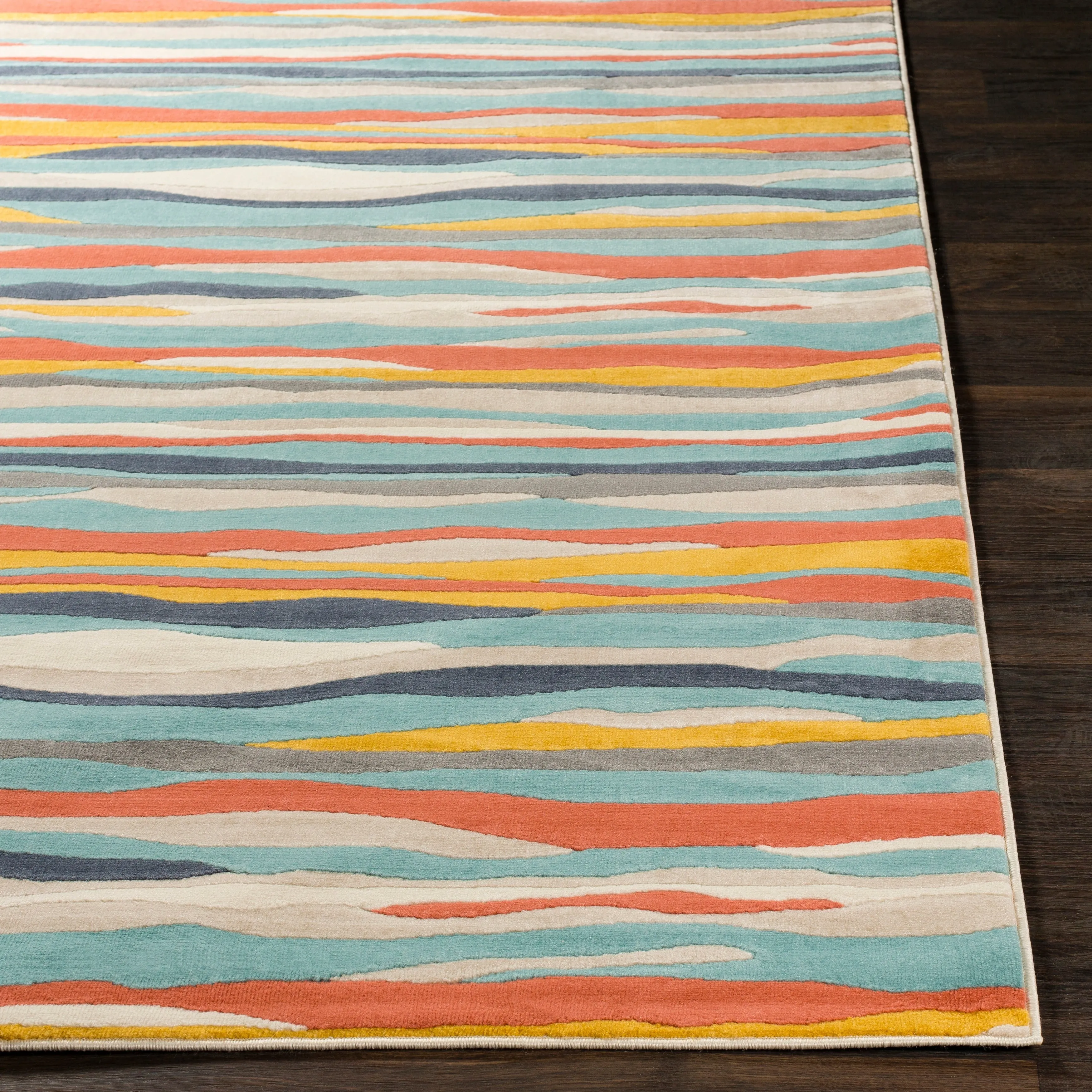 Livabliss Colton Aqua Wavy Stripes Area Rug