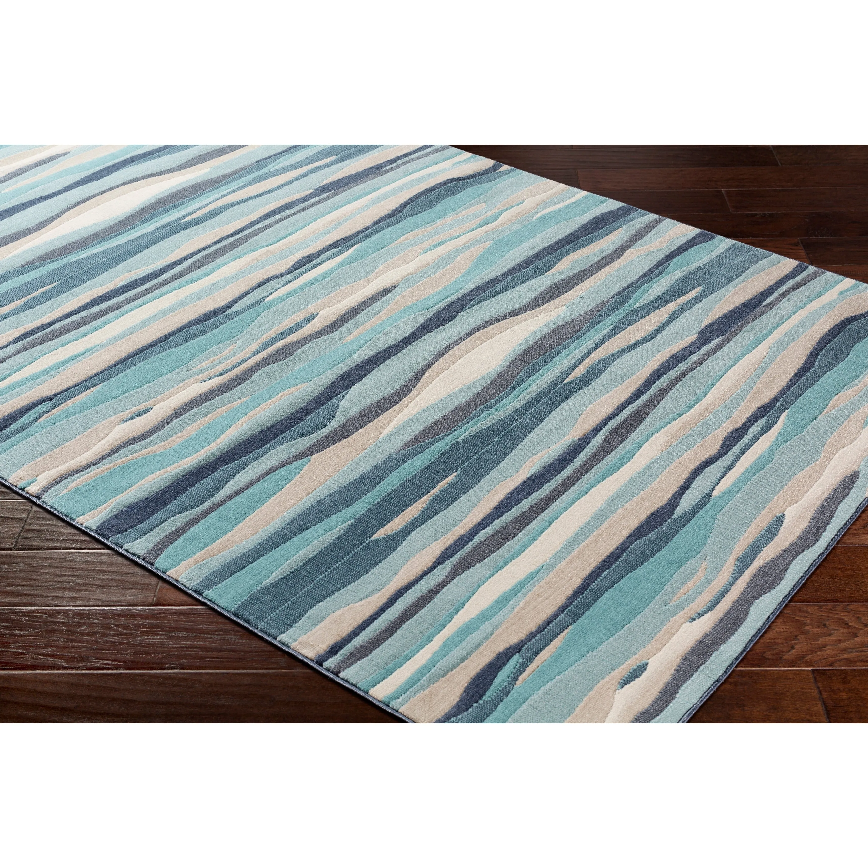 Livabliss Colton Aqua Wavy Stripes Area Rug