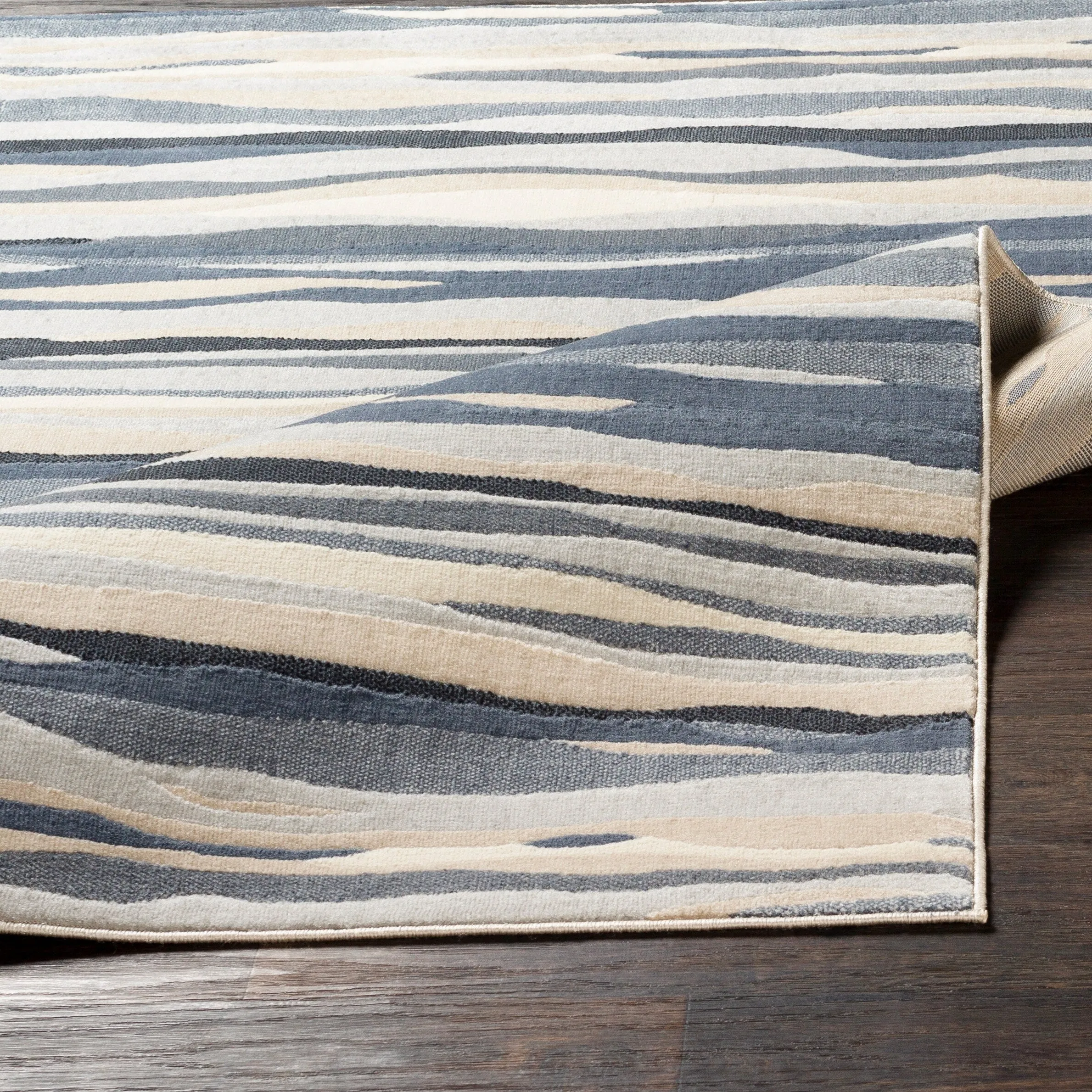 Livabliss Colton Aqua Wavy Stripes Area Rug