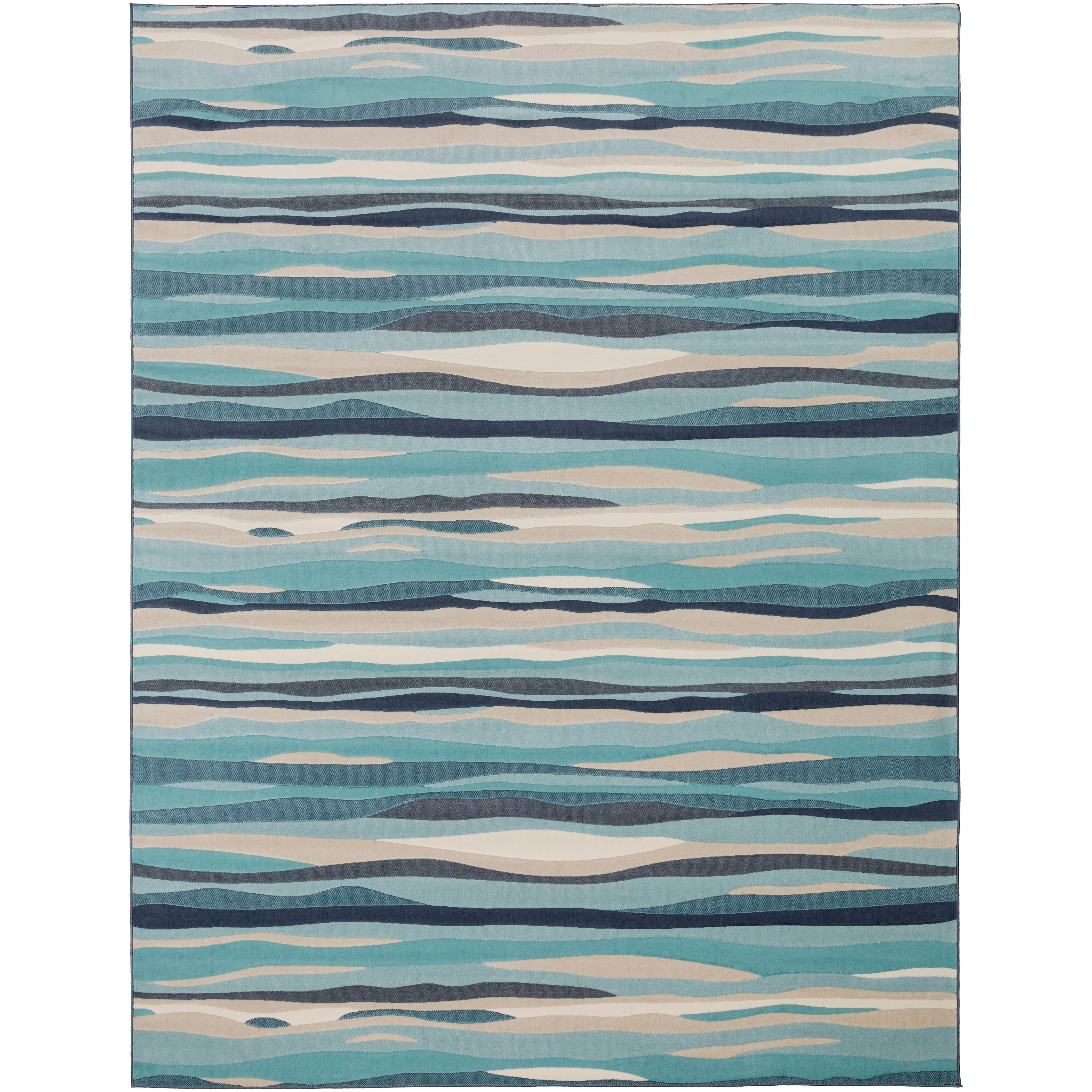 Livabliss Colton Aqua Wavy Stripes Area Rug