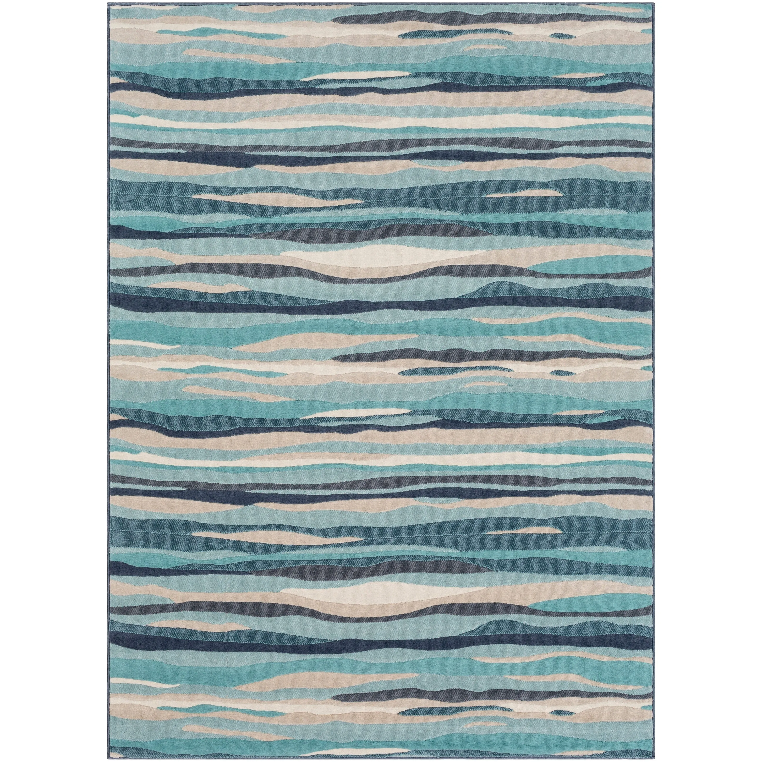 Livabliss Colton Aqua Wavy Stripes Area Rug