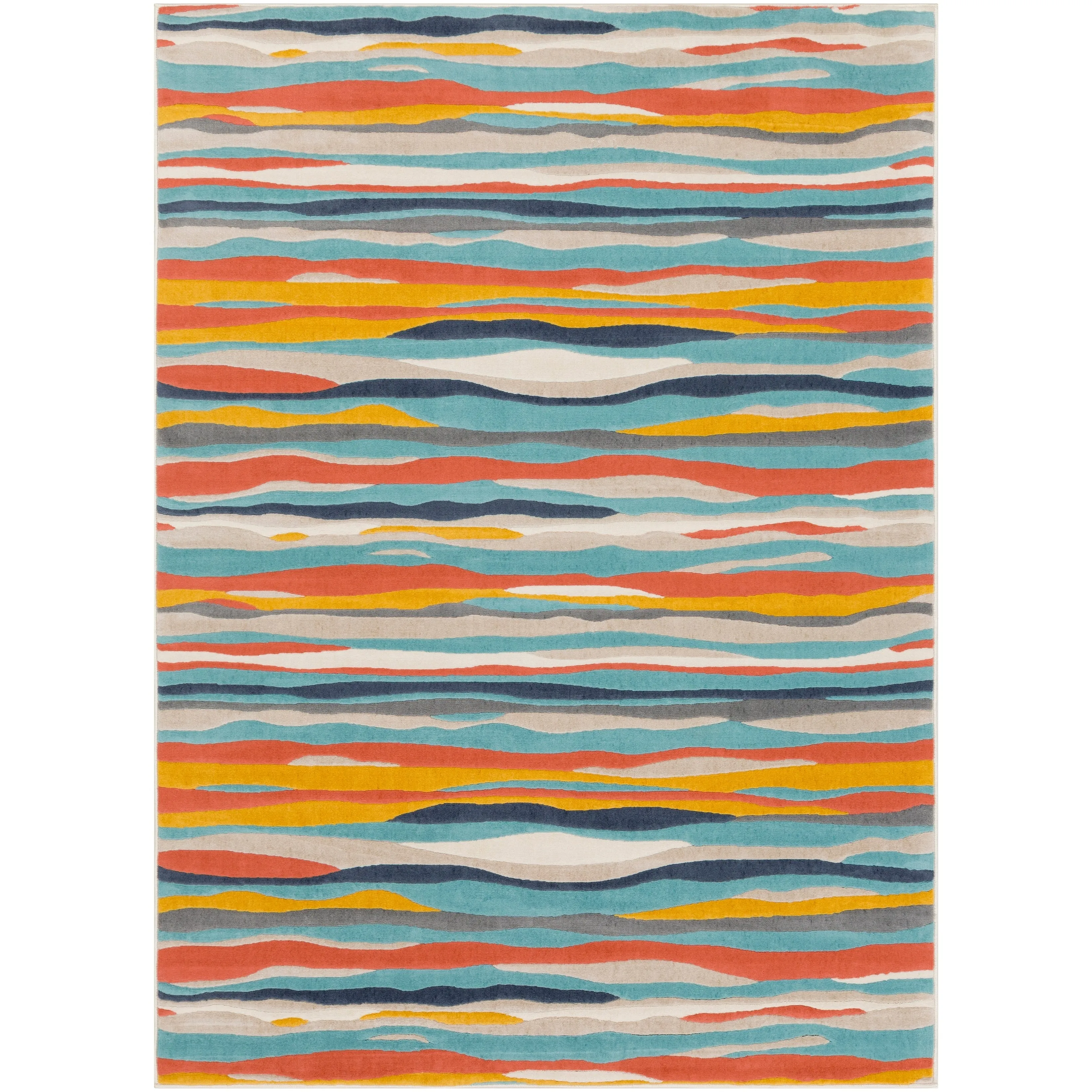 Livabliss Colton Aqua Wavy Stripes Area Rug