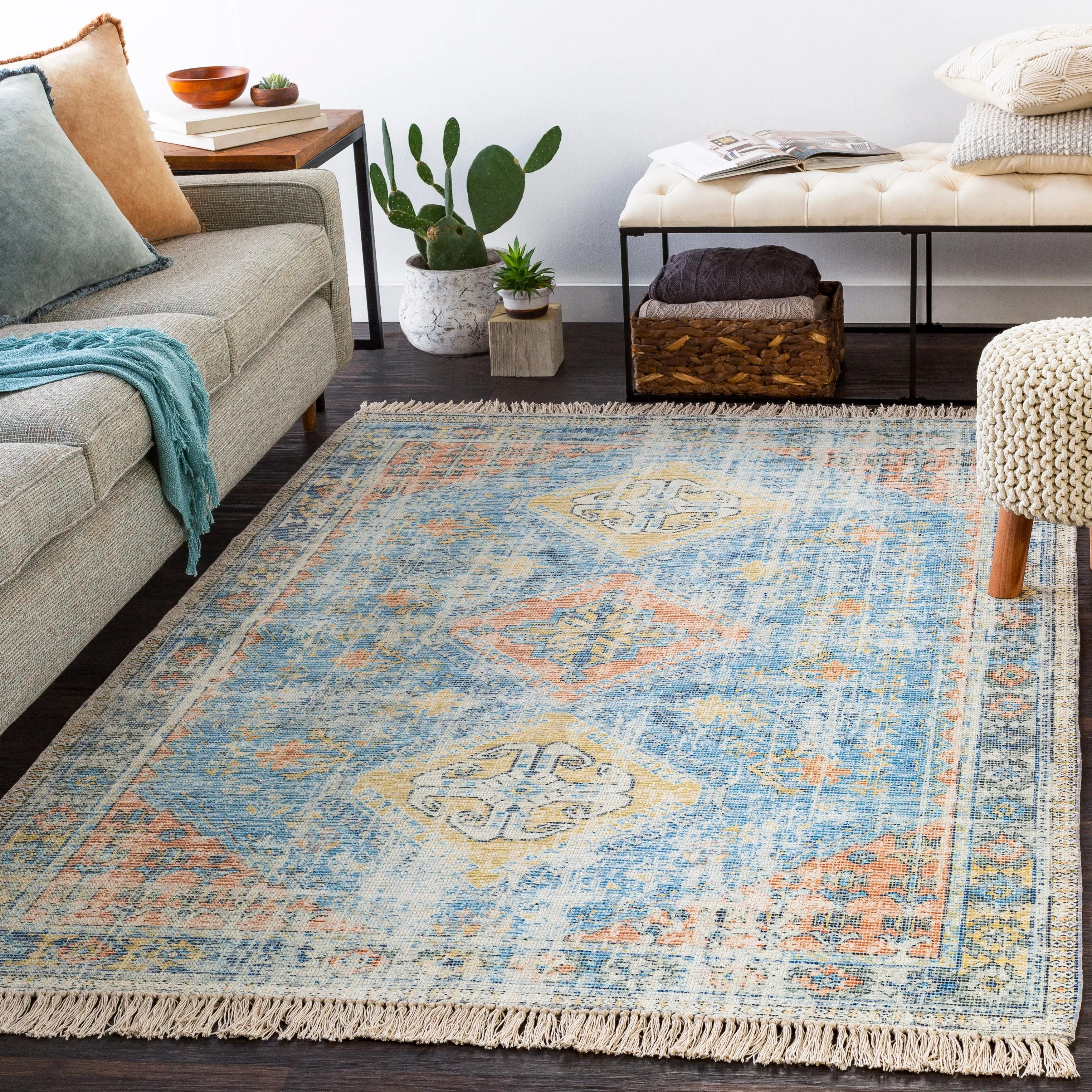 Livabliss Hermione Handmade Triple Medallion Cotton Area Rug